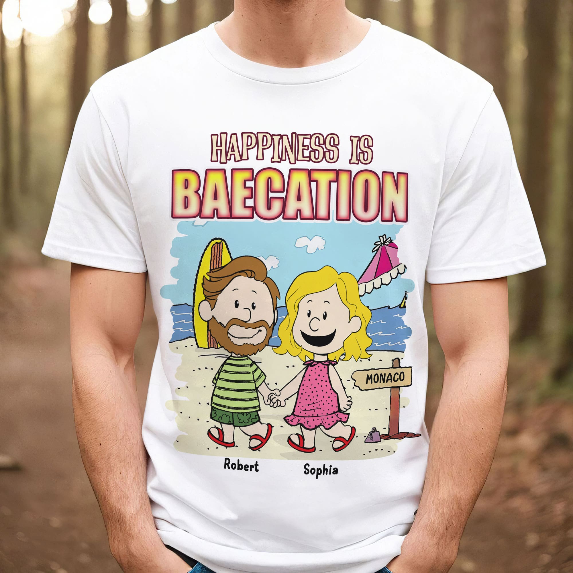 Happiness is Baecation Personalized Couples Shirt