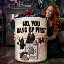 Load image into Gallery viewer, "No, You Hang Up First!" - Personalized Fun Chatty Quilted Laundry Basket
