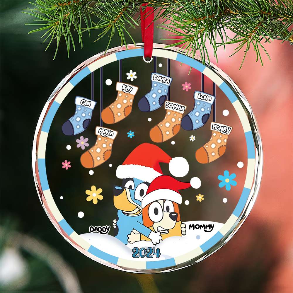 Personalized Family Christmas Ornament 2024 - Festive Stockings Design