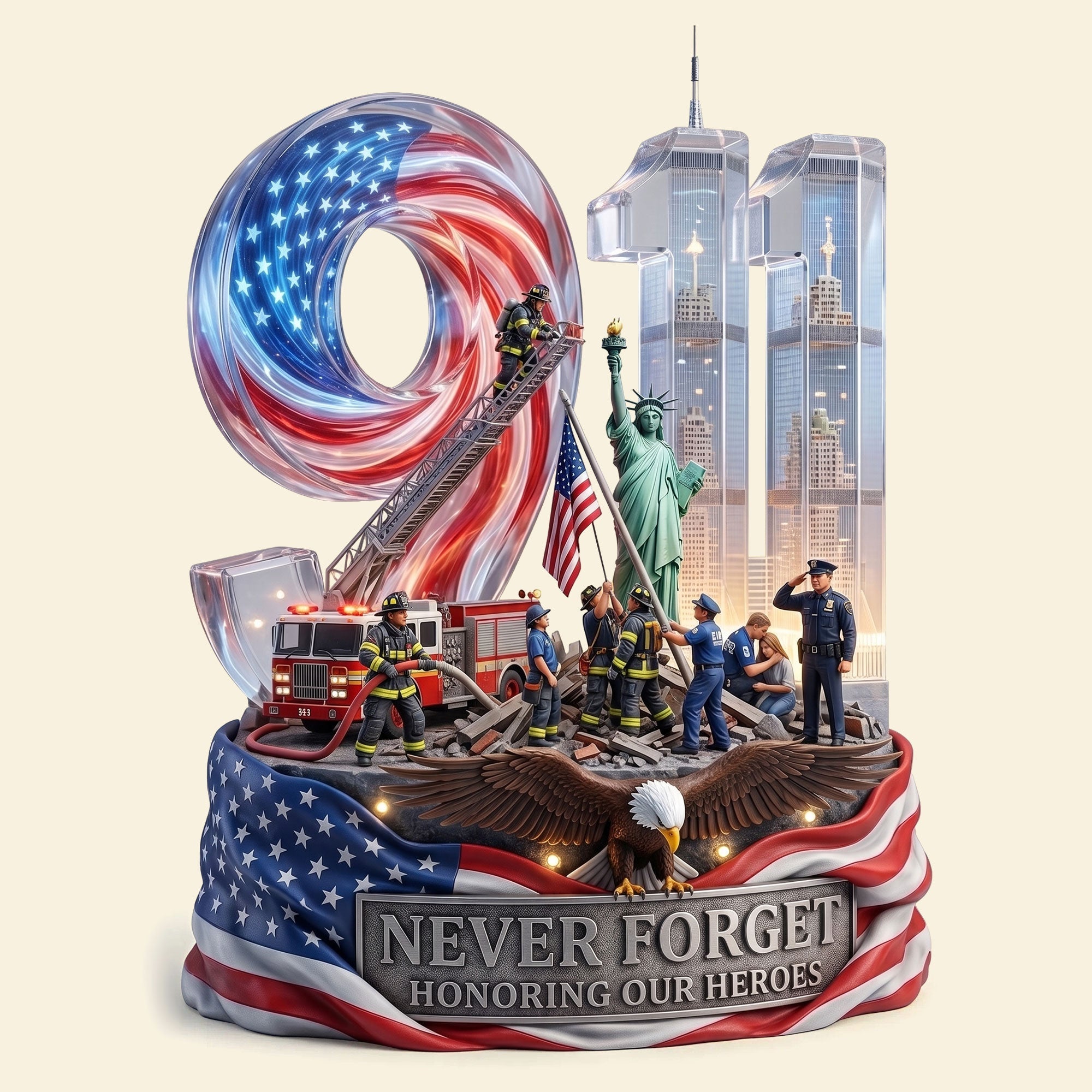 Never Forget: Honoring Our Heroes - Custom 9.11 Plaque Gift Shaped Plaques PopCulturePrints