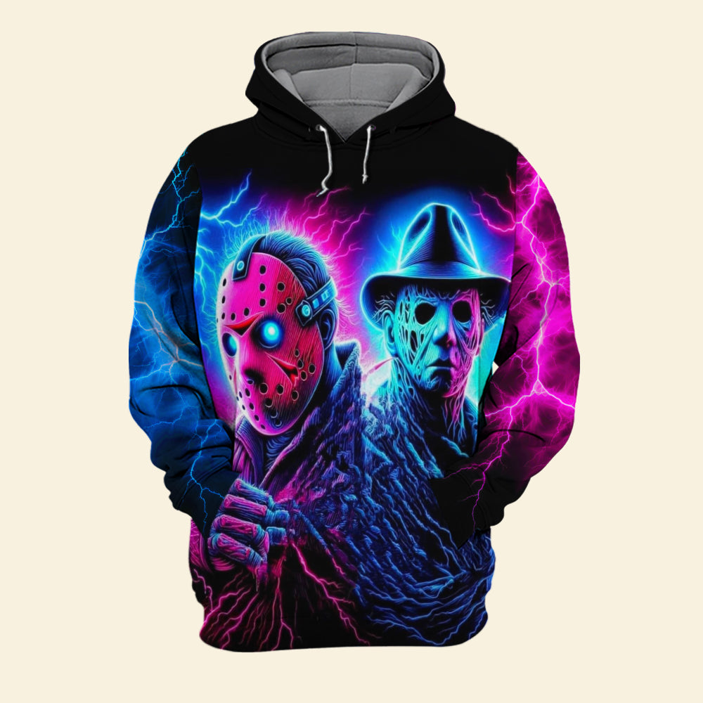 Neon Horror Legends Hoodie - Halloween Graphic Sweatshirt for Horror Movie Fans