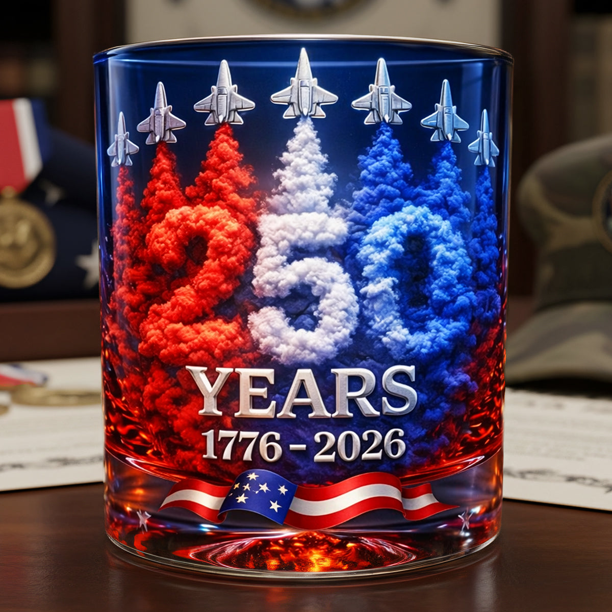 Celebrate Freedom: Customizable 250th Anniversary Round Glass - Perfect Gifts for Patriots Glass PopCulturePrints