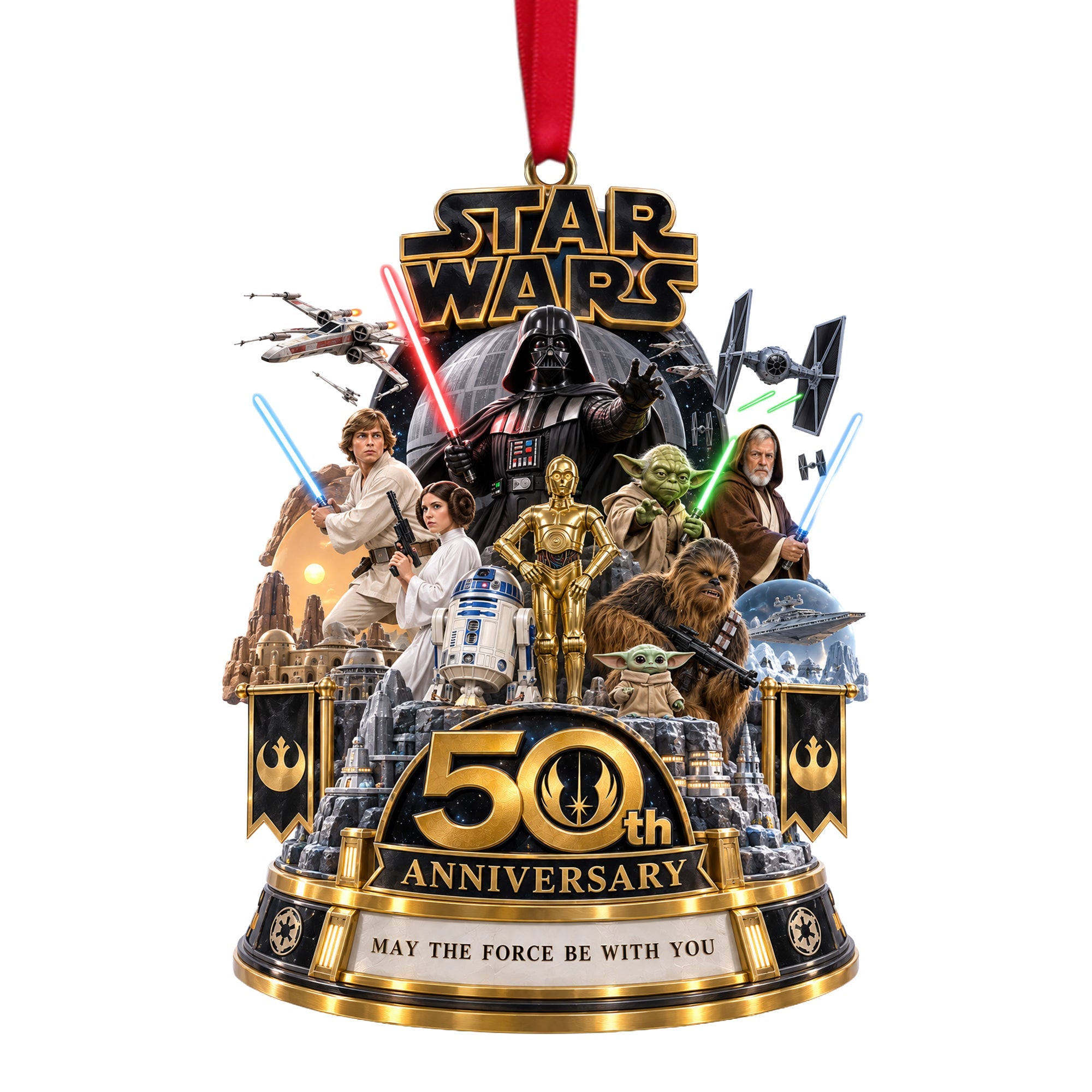 “May the Force Be With You” - Personalized Warriors Merry Christmas Acrylic Ornament - Unique Gifts for Star Wars Fans Ornament PopCulturePrints