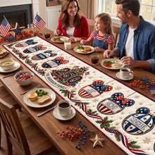 Load image into Gallery viewer, Celebrate Joy with Family - Personalized Christmas Family Bubble Quilted Table Runner
