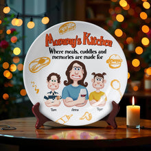 Load image into Gallery viewer, Mommy&#39;s Kitchen - Where Meals, Cuddles and Memories Are Made | Personalized Round Plate for Mom and Grandma Ceramic Round Plate PopCulturePrints
