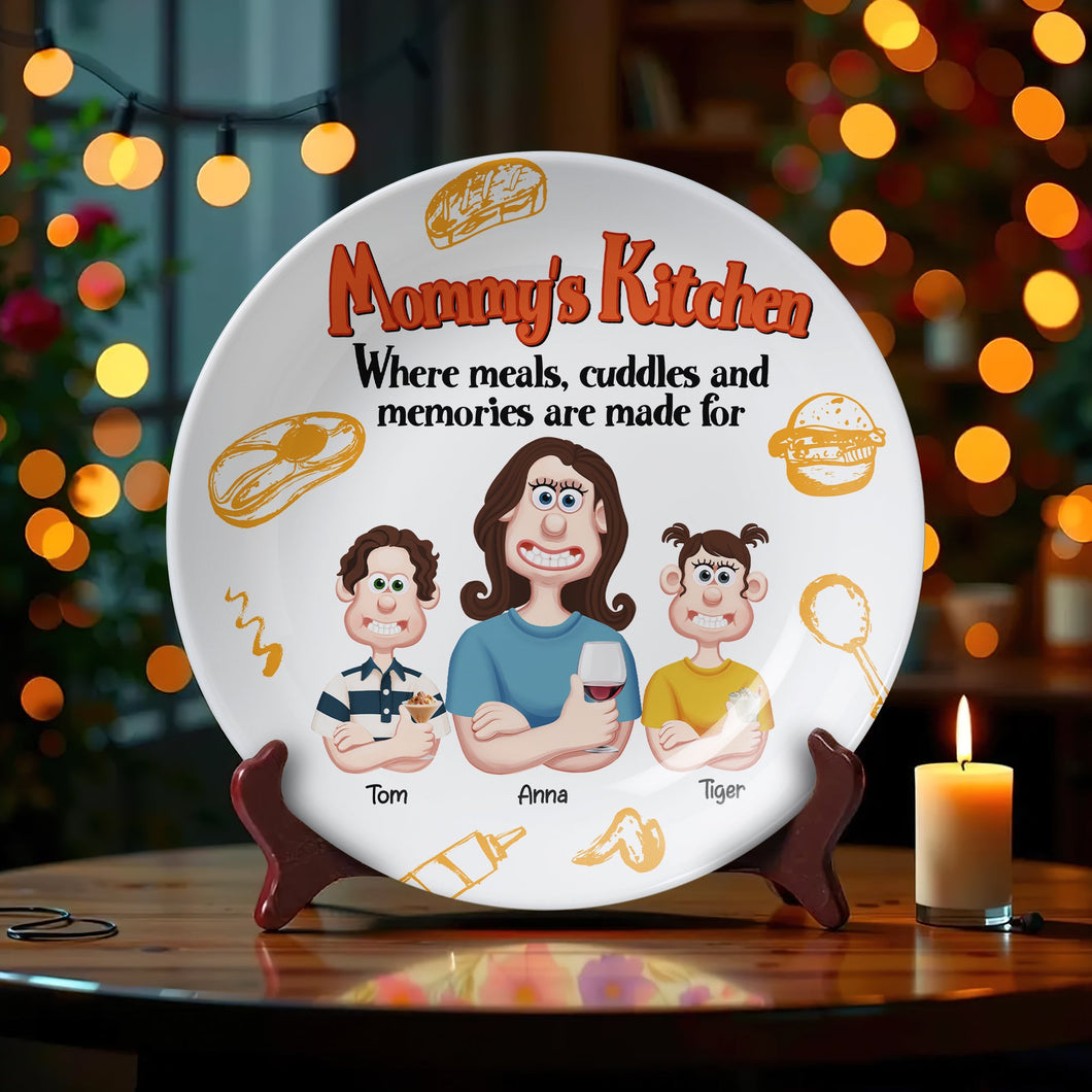 Mommy's Kitchen - Where Meals, Cuddles and Memories Are Made | Personalized Round Plate for Mom and Grandma Ceramic Round Plate PopCulturePrints