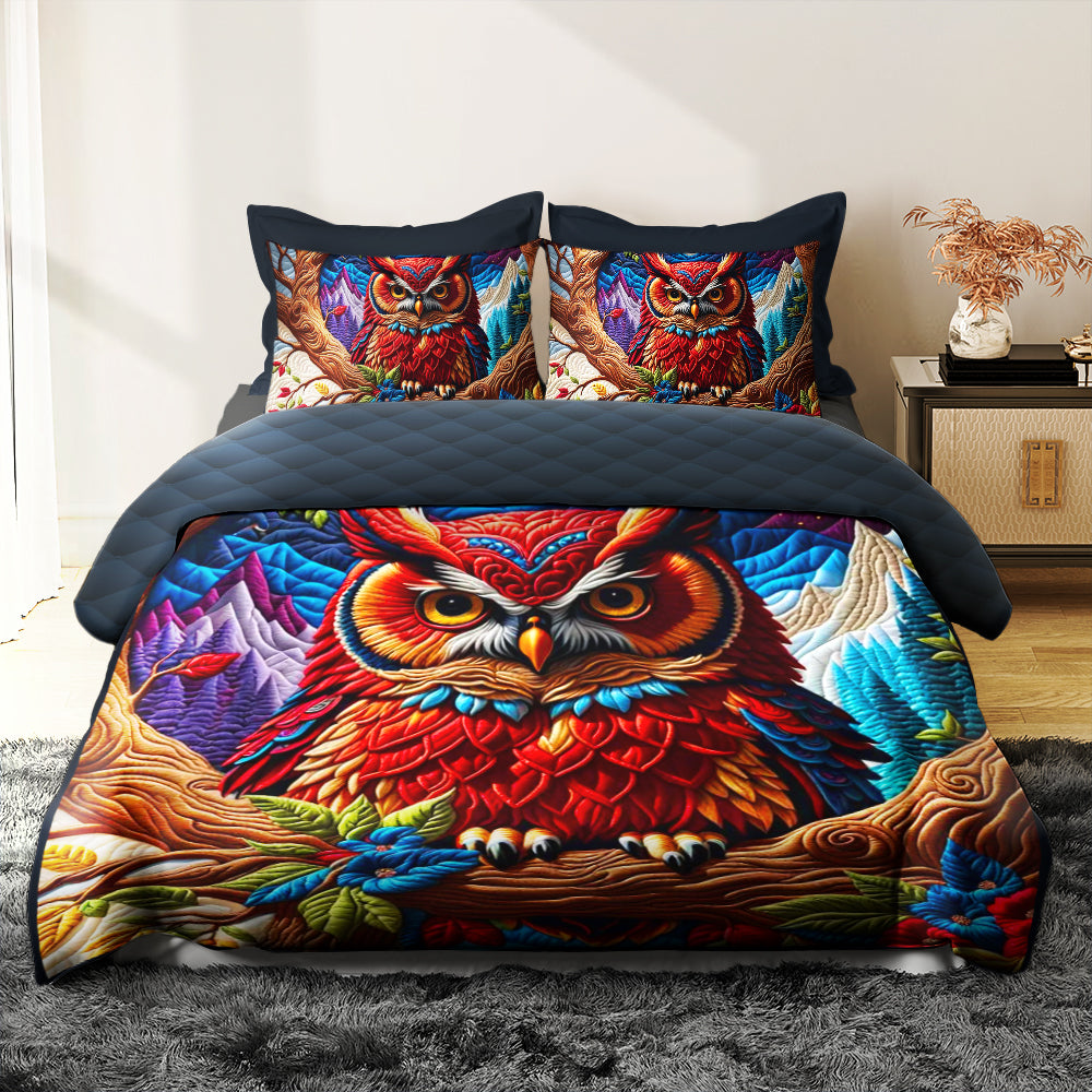 Vibrant Personalized Owl Quilt Bed Set Blanket PopCulturePrints