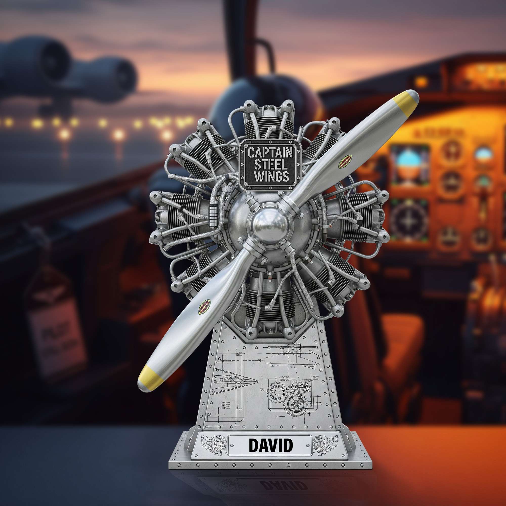 Captain Steel Wings: Personalize Your Own Radial Airplane Engine Acrylic Plaque - A One-of-a-Kind Gift for Pilots and Aviation Enthusiasts Shaped Plaques PopCulturePrints