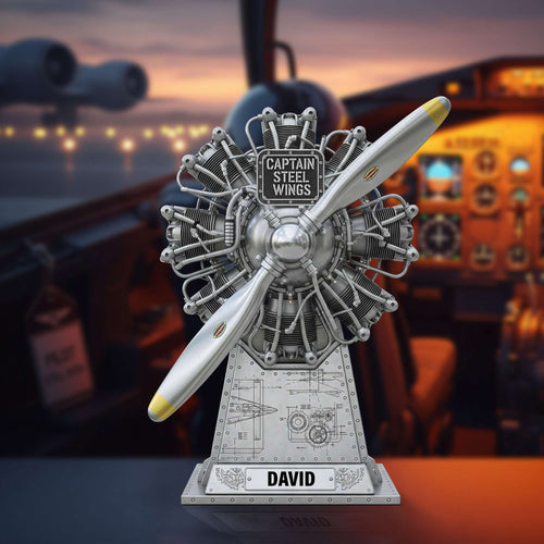 Captain Steel Wings: Personalize Your Own Radial Airplane Engine Acrylic Plaque - A One-of-a-Kind Gift for Pilots and Aviation Enthusiasts Shaped Plaques PopCulturePrints