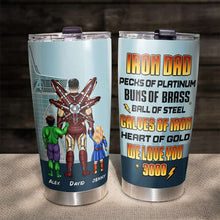 Load image into Gallery viewer, Iron Dad Personalized Tumbler with Superhero Kids - We Love You 3000
