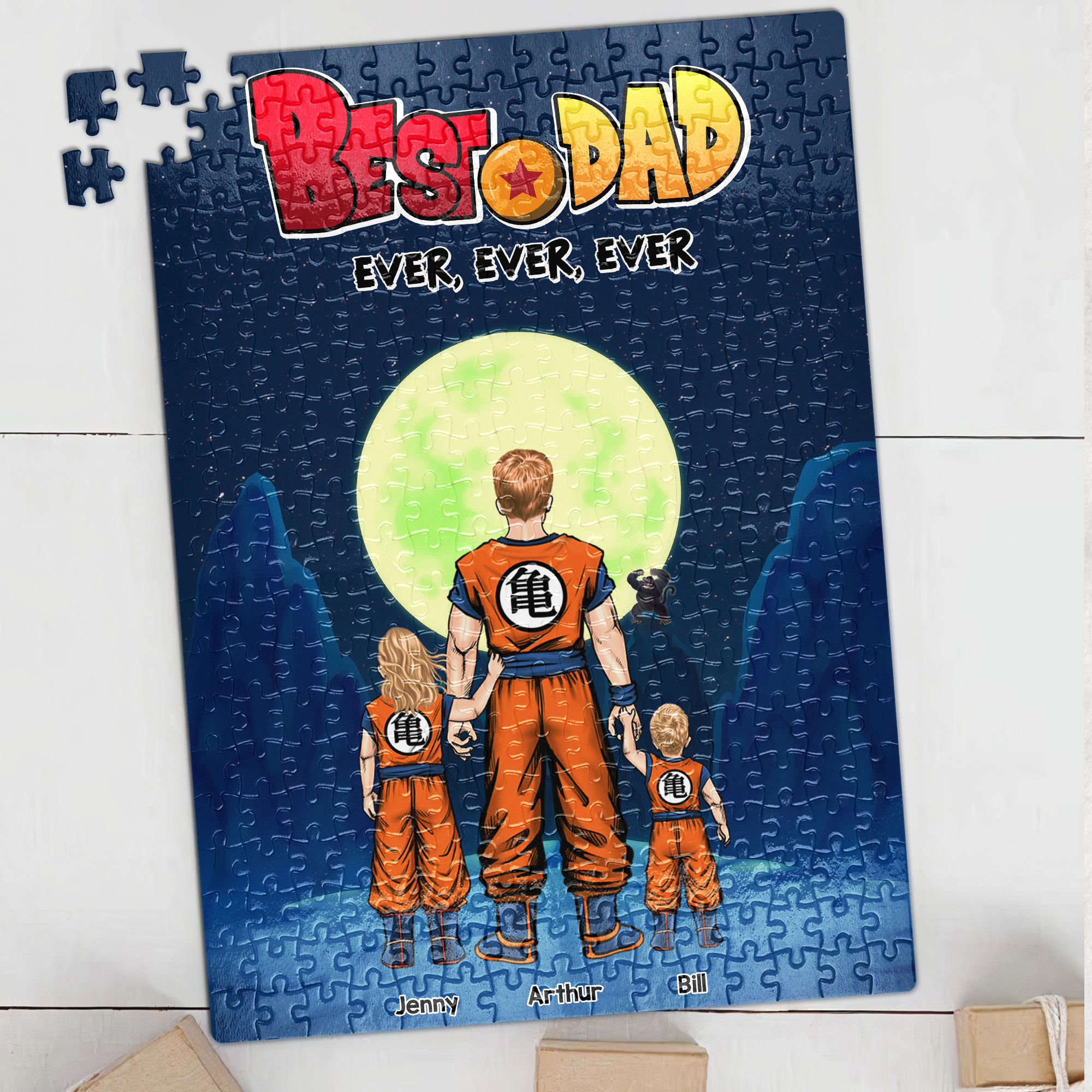 Personalized Best Dad Ever Jigsaw Puzzle - Anime Themed - Custom Names