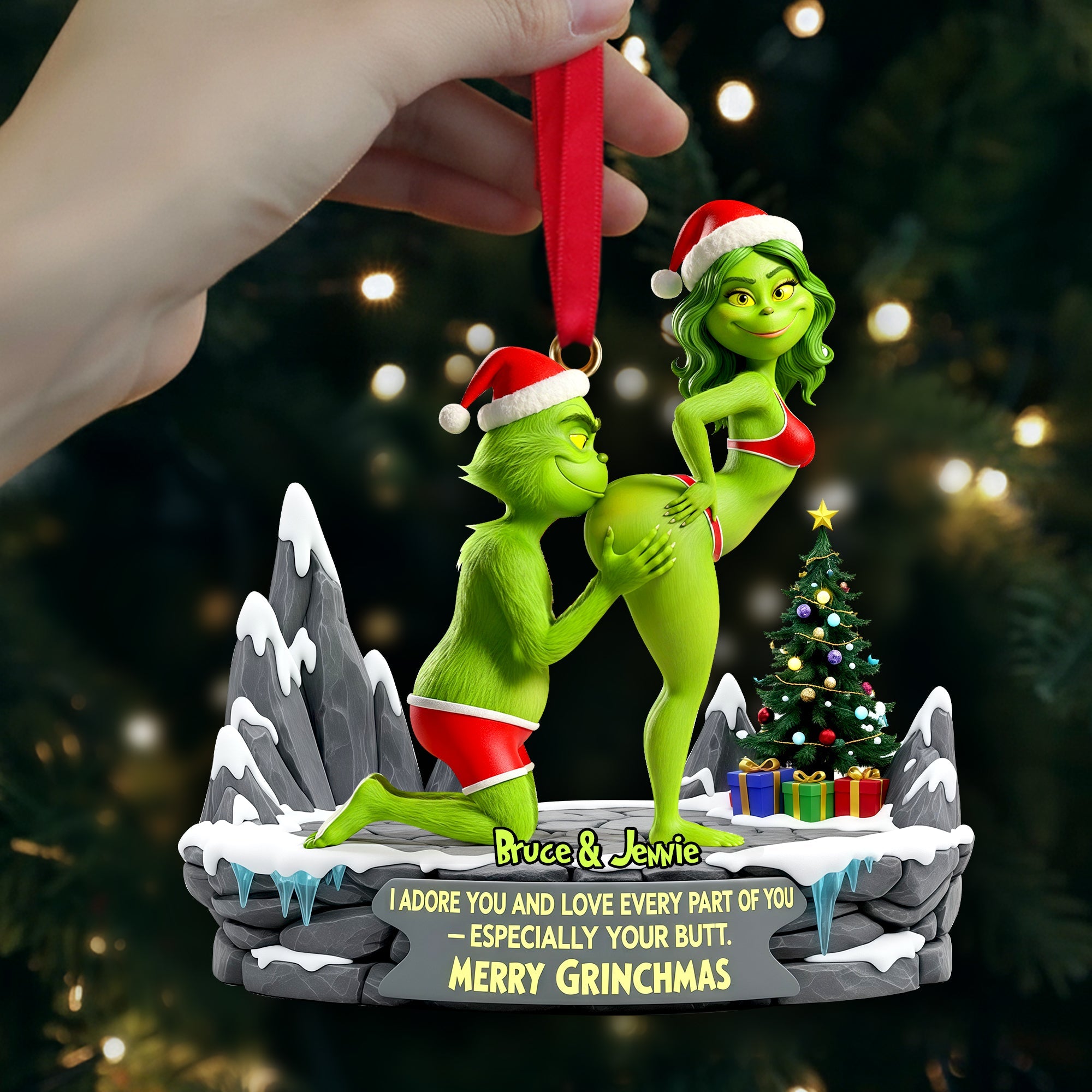 I Adore You - Playful Green Couples Ornament | Personalized Gift for Couples Ornament PopCulturePrints