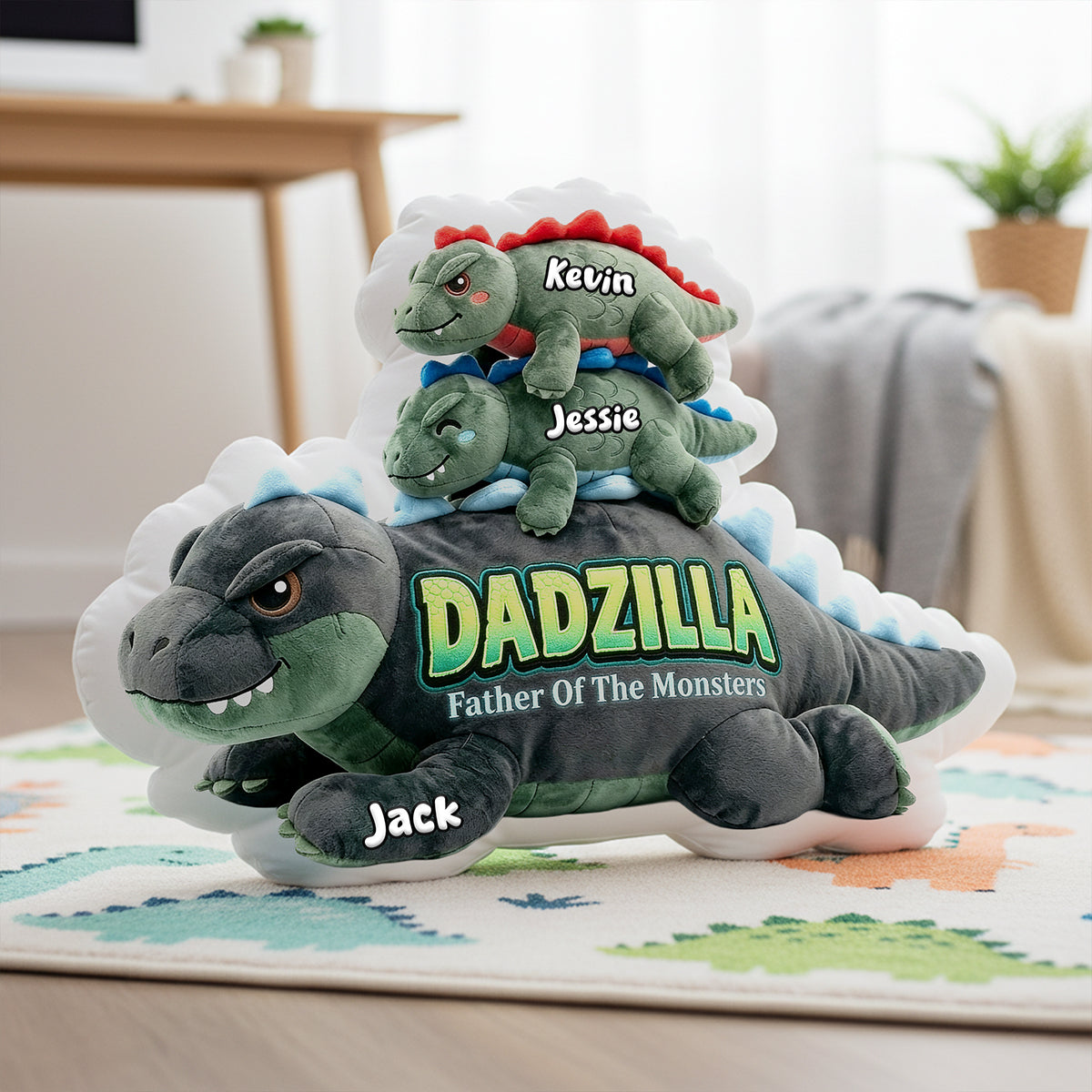 Dadzilla: Make Dad Roar with Joy - Personalized Giant Creatures Pillow for Dads Pillow PopCulturePrints