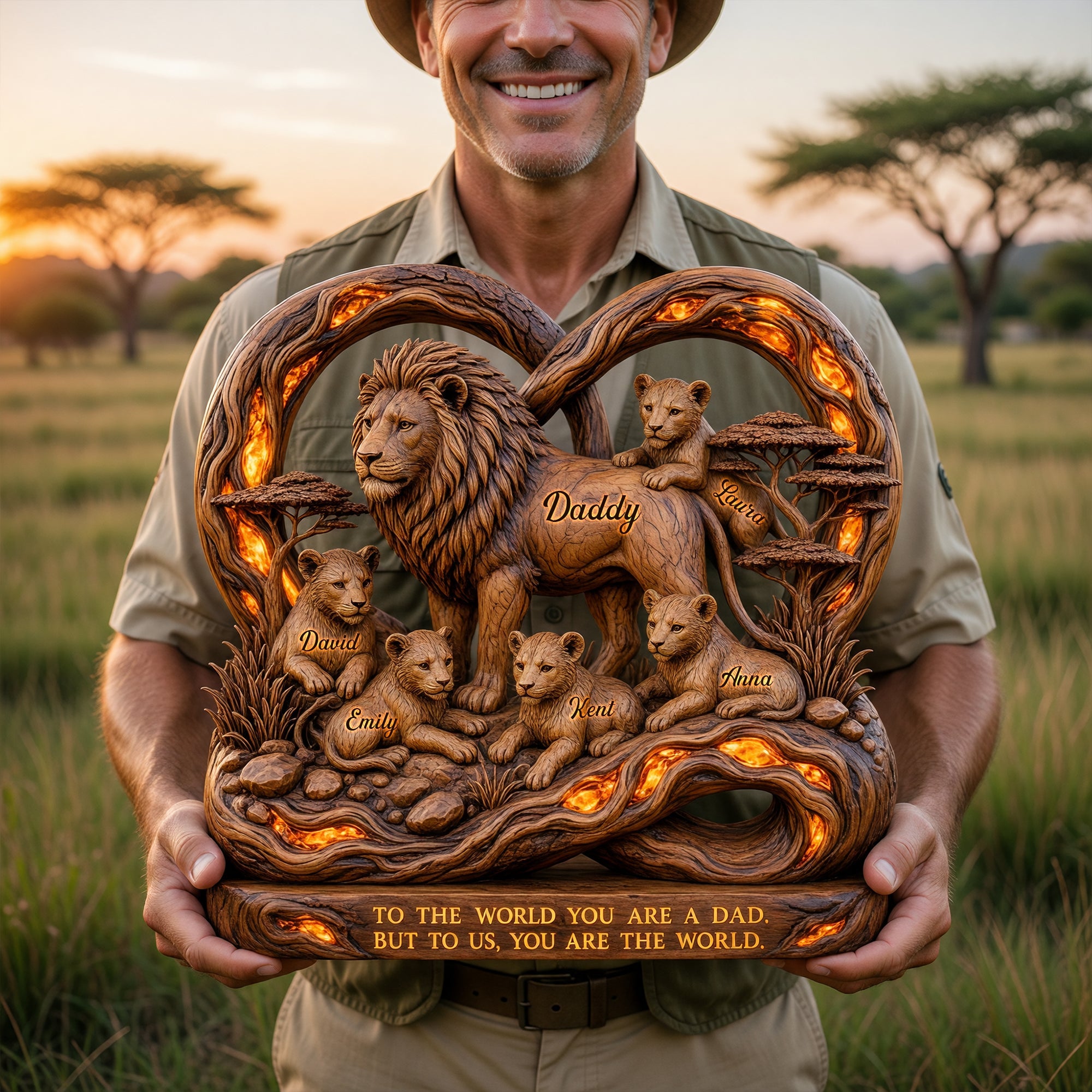 “To the World You Are a Dad, But to Us, You Are the World” - Lion Dad and Kids Acrylic Plaque - Personalized Gift for Dad, Grandpa, or Any Special Father Figure Shaped Plaques PopCulturePrints