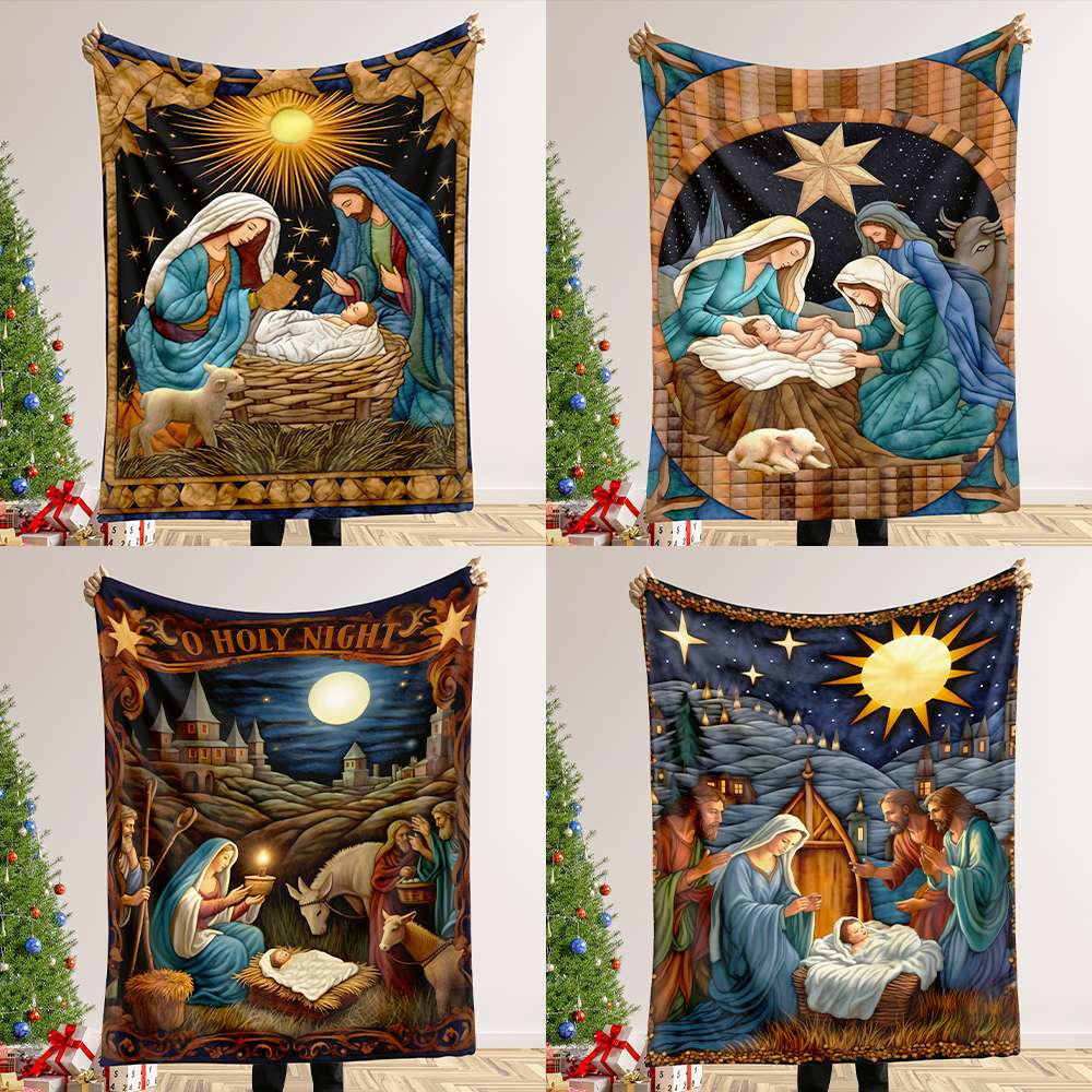 Nativity Scene Christmas Blanket - Jesus Christ Quilt Art