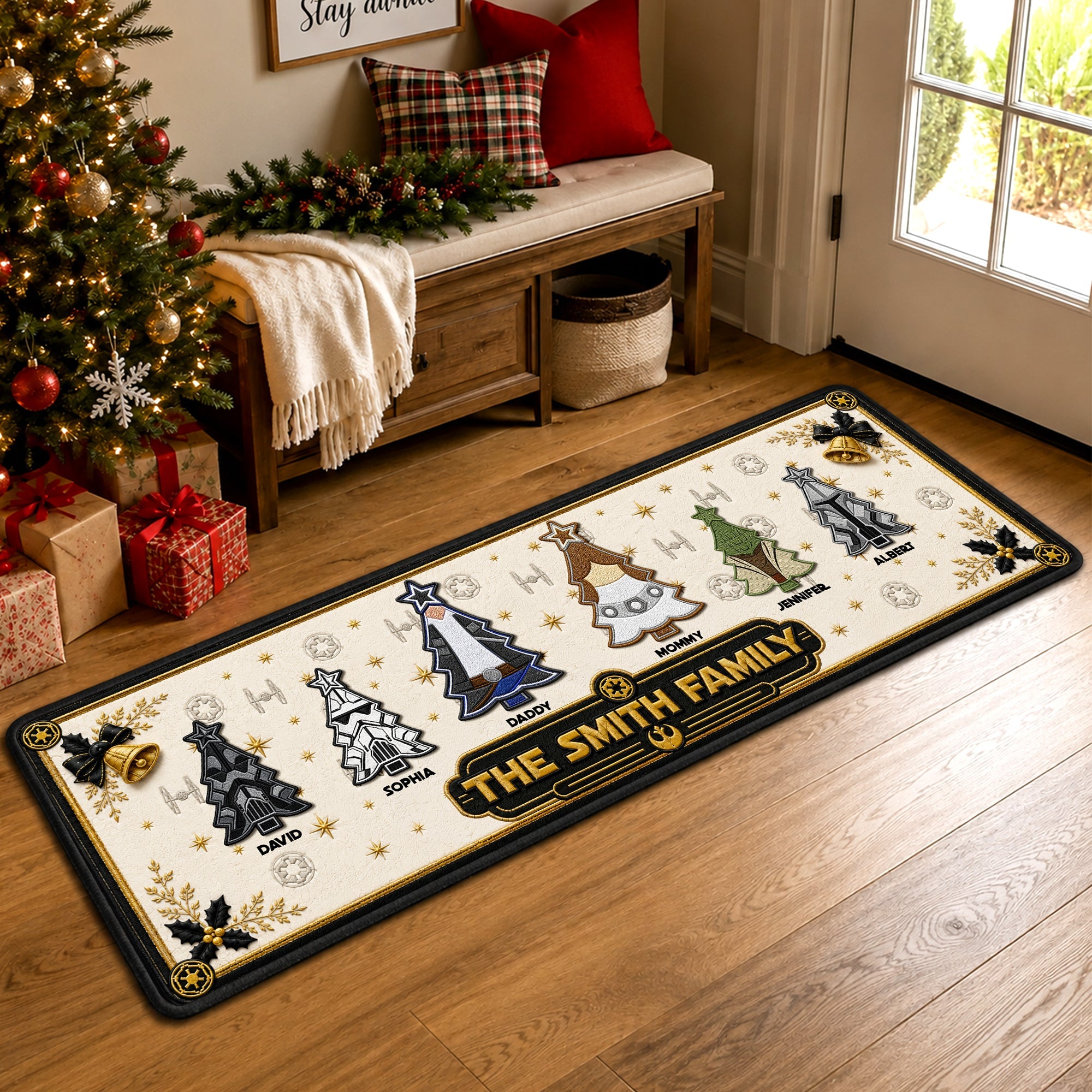 Bring Joy to Your Home with Our Christmas Tree Family Runner Rug - Personalized Gift for Families