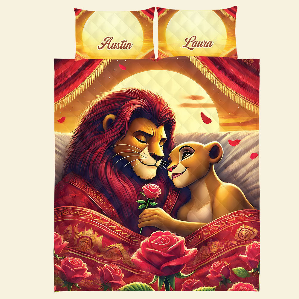 Personalized Lion Couple Quilt Bed Set - Perfect Gift for Couples Blanket PopCulturePrints