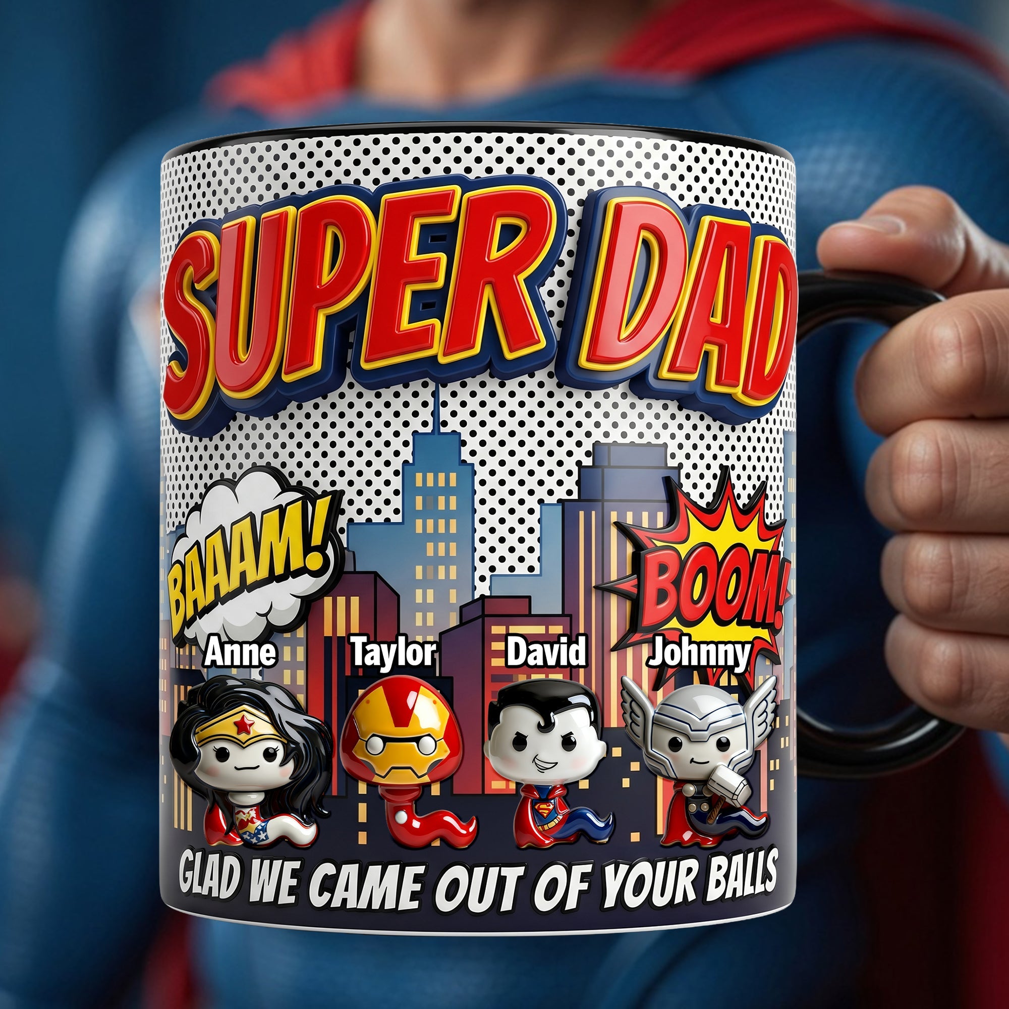 “Super Dad – A Hero in Every Sip!” - Funny Hero Sperm Magic Coffee Mug - Personalized Gifts for Dad Coffee Mug PopCulturePrints