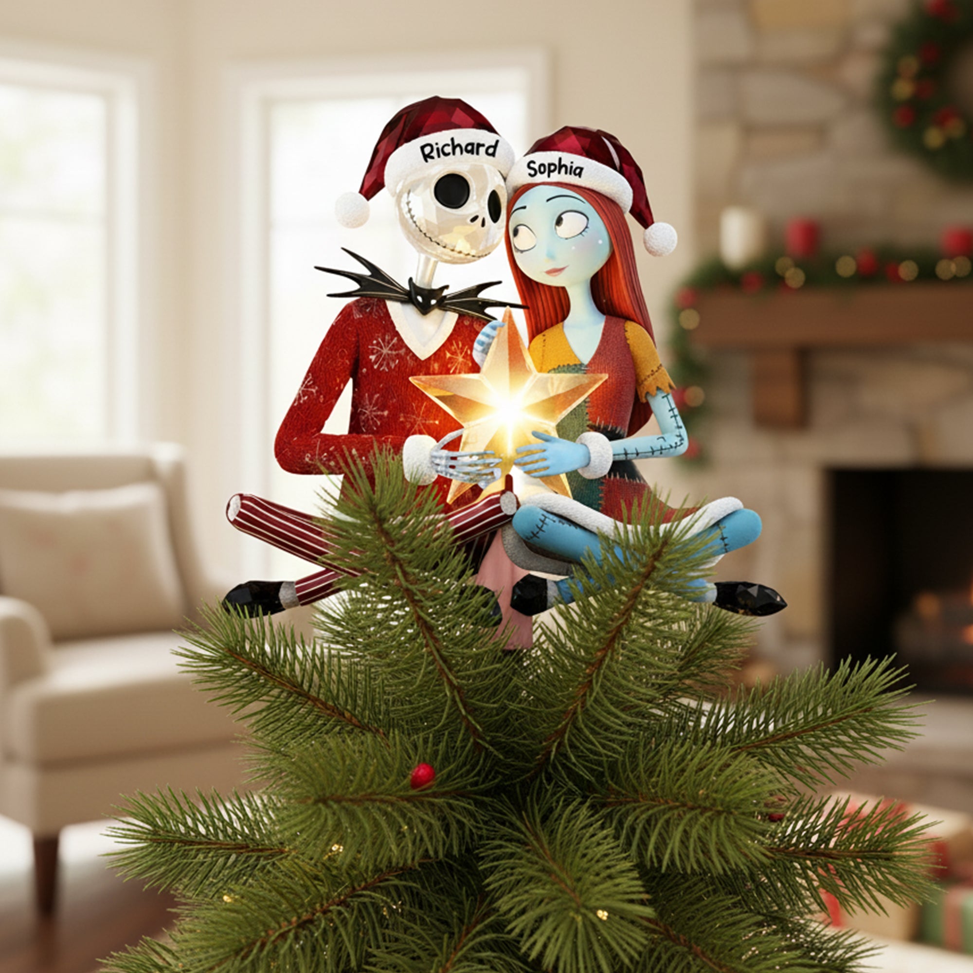 “Together in Spookiness” - Spooky Couple Christmas Tree Topper - Personalized Gift for Couples, Friends, and Halloween Lovers Ornament PopCulturePrints