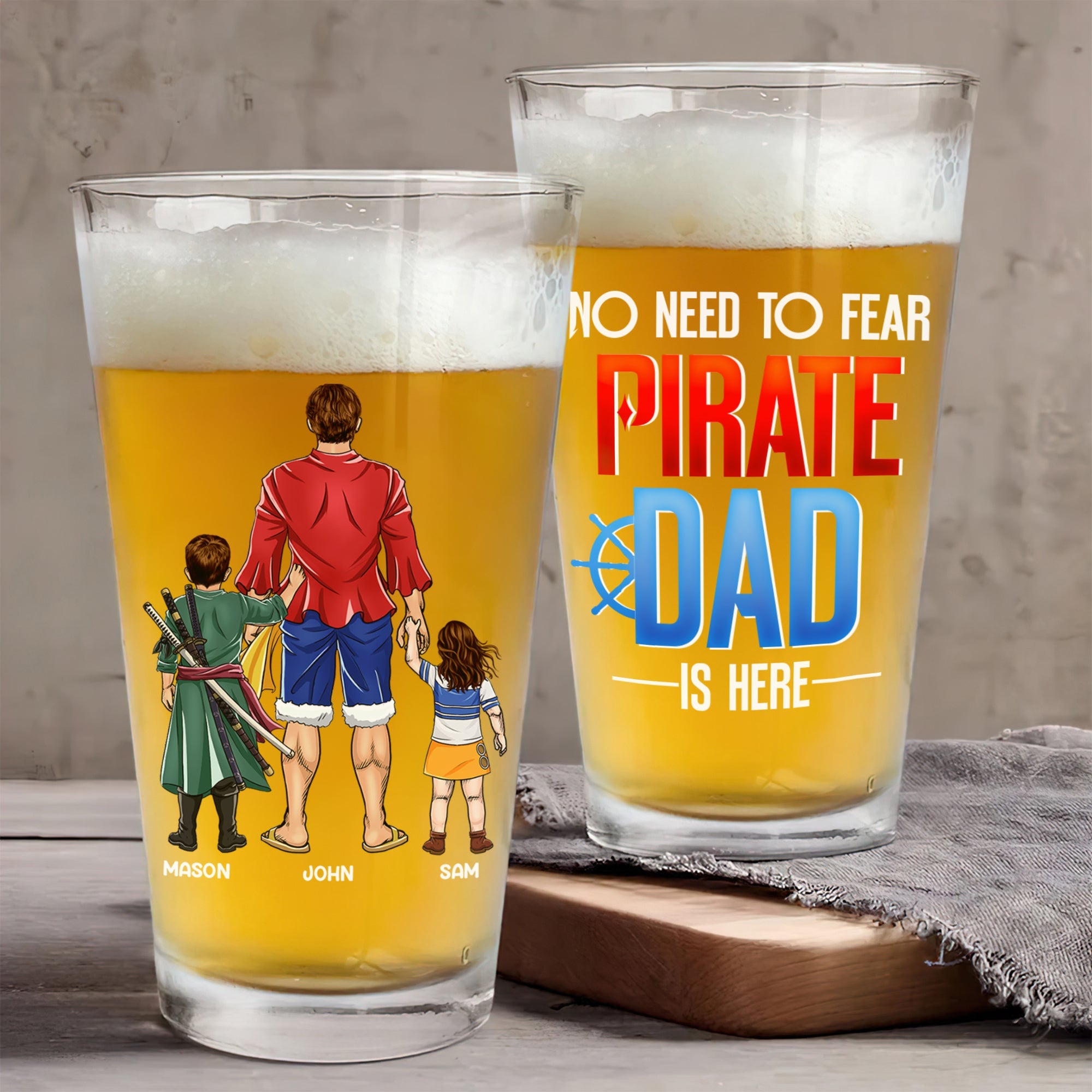 Personalized Pirate Dad Beer Glass - Father's Day Gift Beer Glasses PopCulturePrints