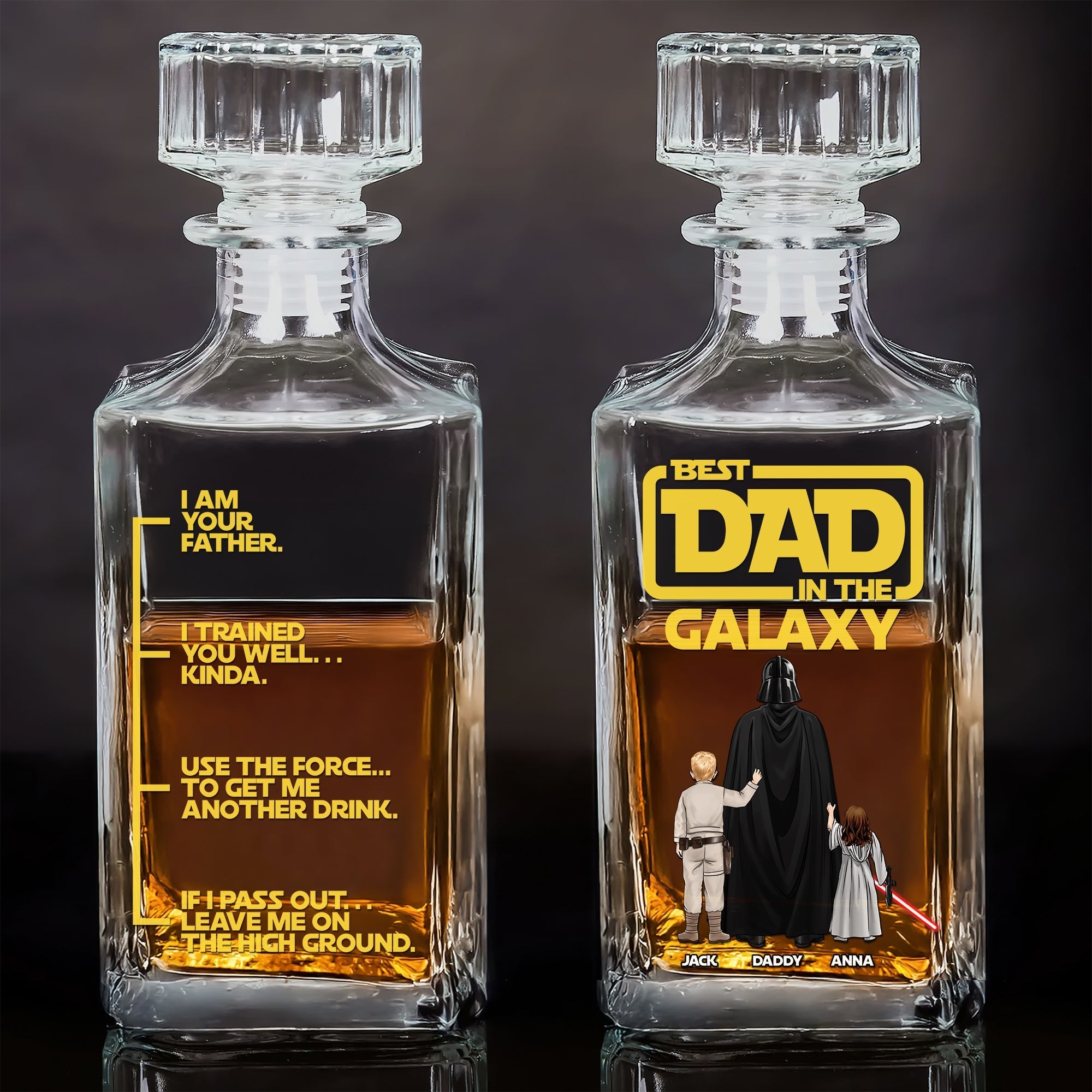 Best Dad in the Galaxy - Personalized Universe Dad Drinking Bottle for Father's Day Whiskey Bottle PopCulturePrints