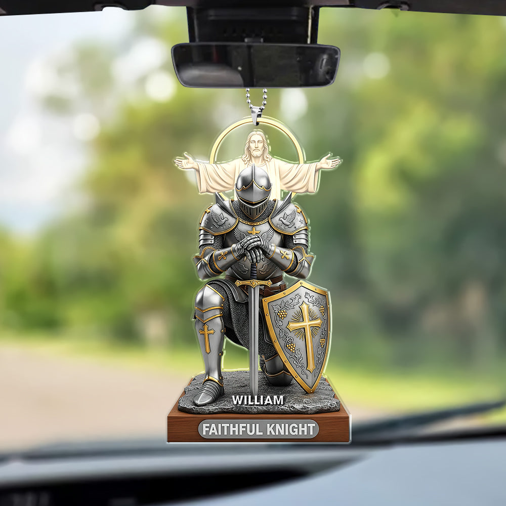 “Faithful Knight: A Symbol of Strength and Faith” – Personalized Christian Car Ornament, Perfect Gift for Christmas Ornament PopCulturePrints