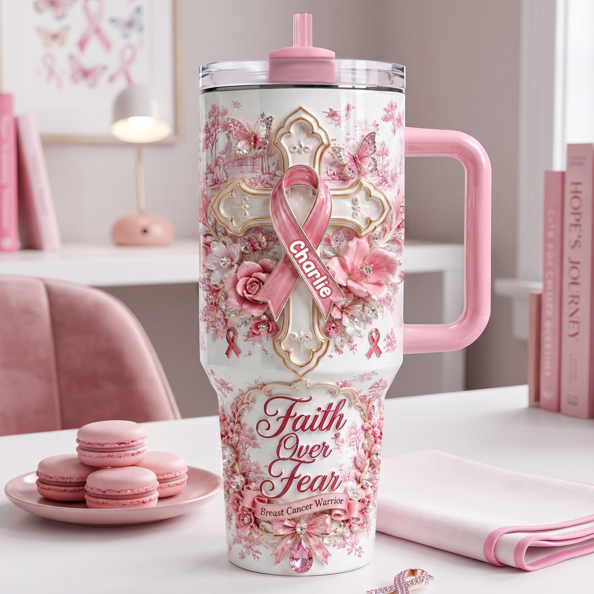 Faith Over Fear - Personalized 40oz Tumbler for Breast Cancer Warriors