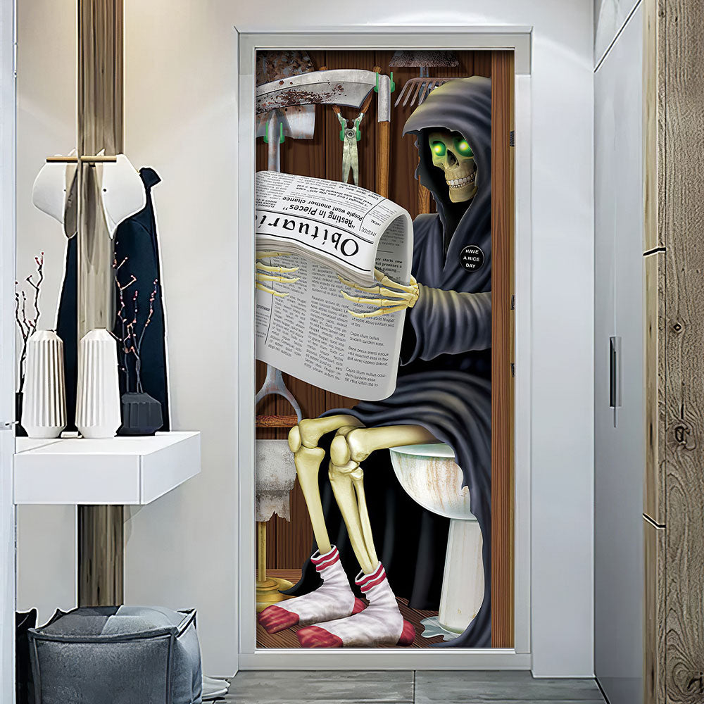 Spooky Skeleton Restroom Door Cover - Funny Halloween Decor 04HUTI040924