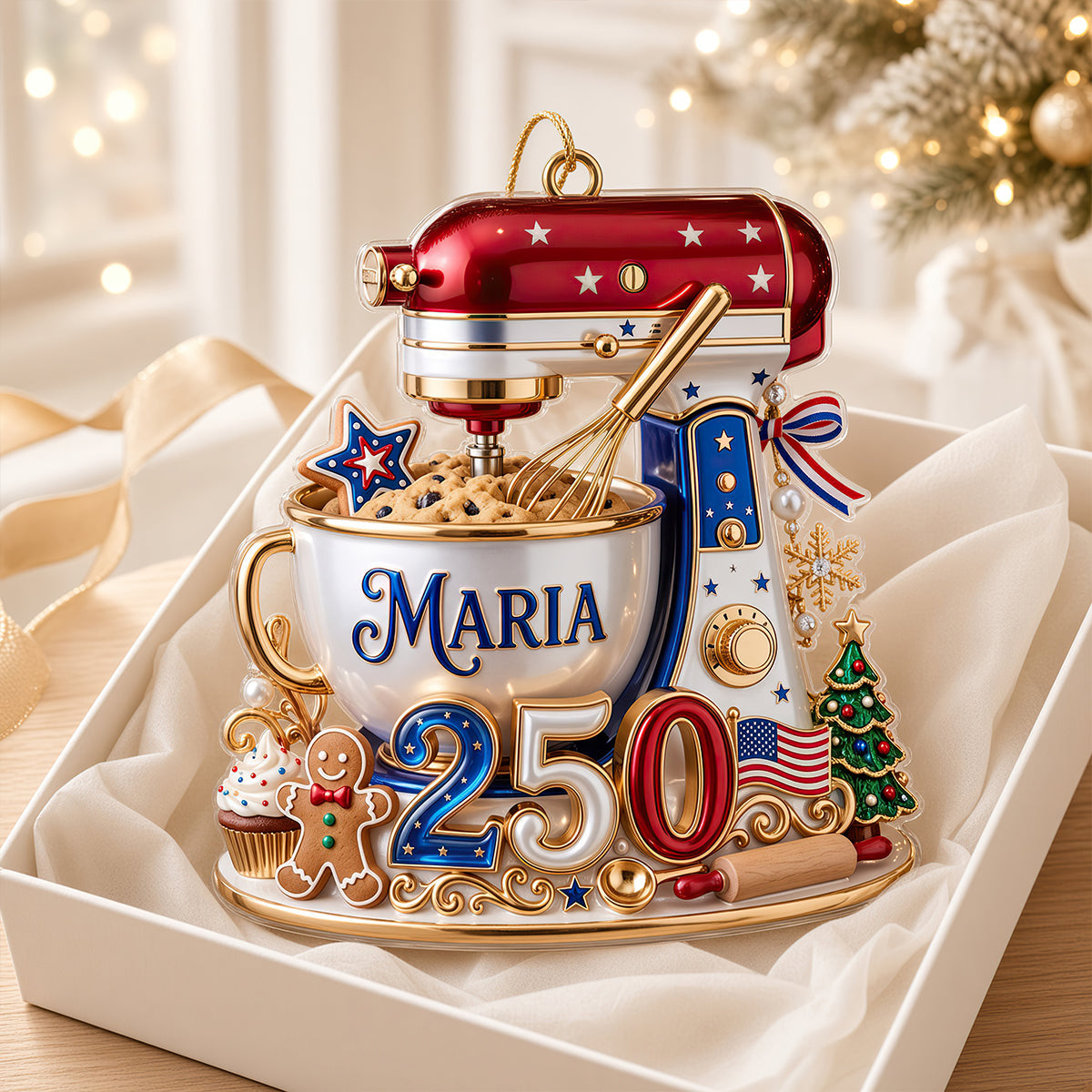Celebrate Baking Joy - USA 250th Anniversary Stand Mixer Christmas Ornament - Personalized Gifts for Bakers
