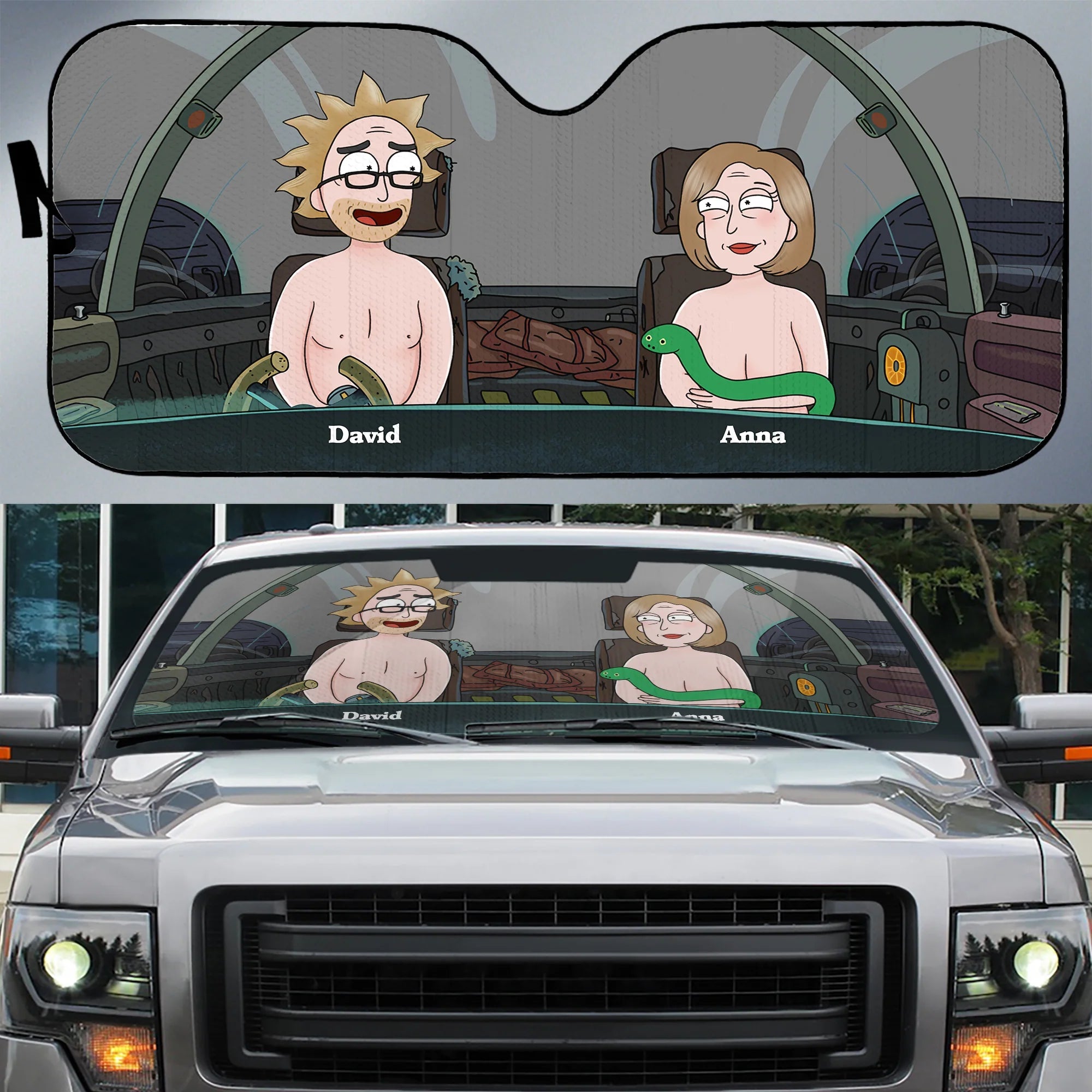 Personalized Rick and Morty Style Car Sunshade