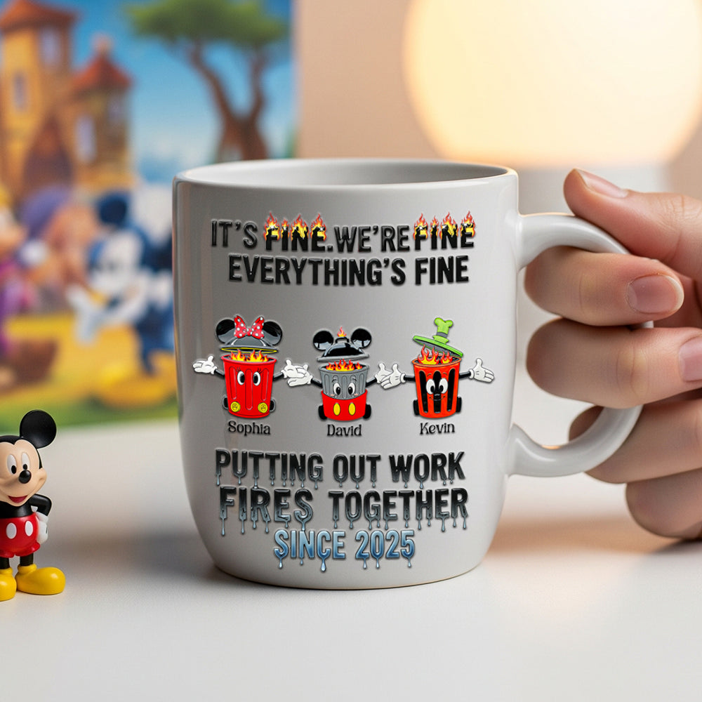 "It's Fine, We're Fine!" - Personalized Coworker Chaos Mug - Custom Gift for Friends, Colleagues, and Family Coffee Mug PopCulturePrints