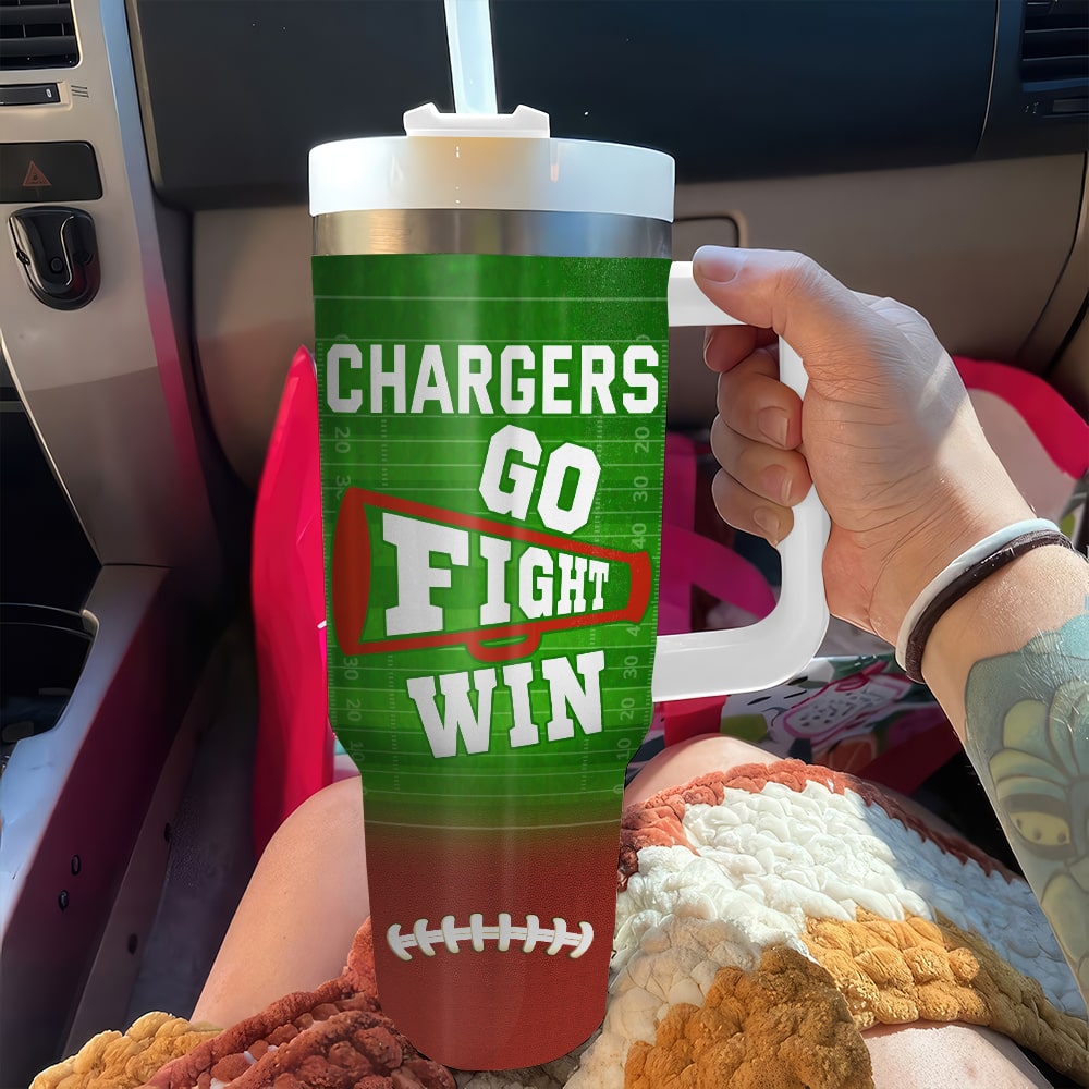 Personalized Football Lover's 40oz Tumbler with Handle - Go Fight Win Design Tumbler Cup PopCulturePrints
