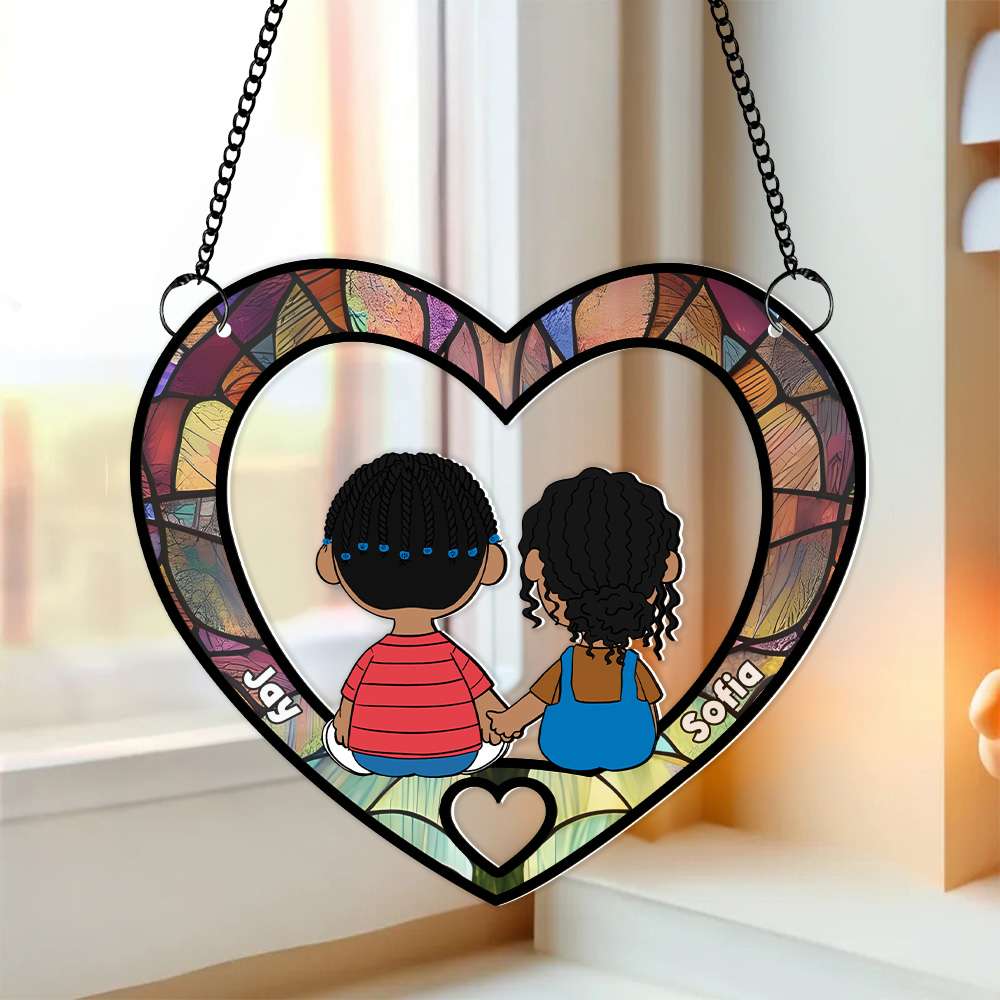 Personalized Heart Suncatcher Ornament for Couples Suncatcher PopCulturePrints