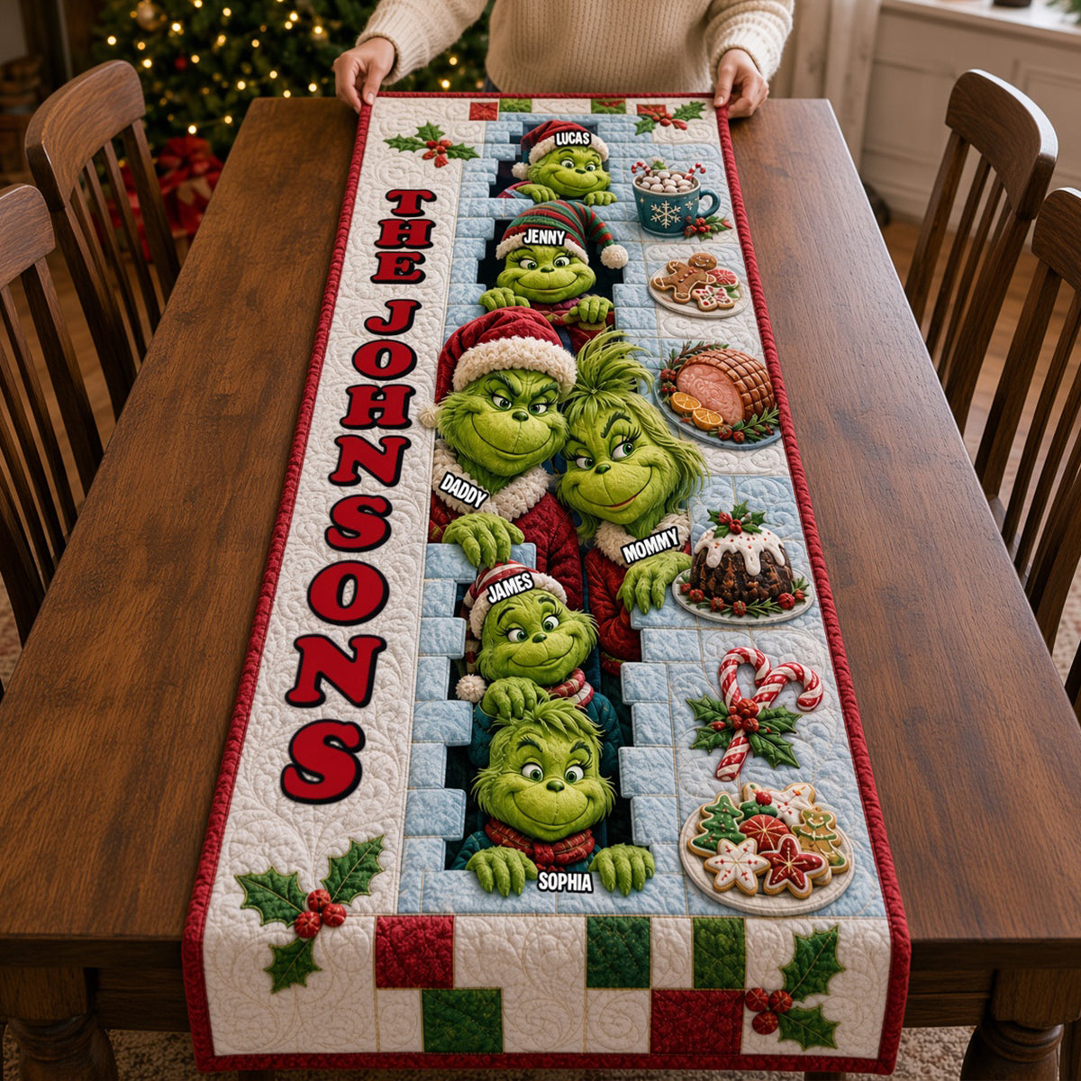 Cherish Family Moments with Our Playful Family Quilted Table Runner - Personalized Christmas Gift for Everyone Quilted Table Runner PopCulturePrints