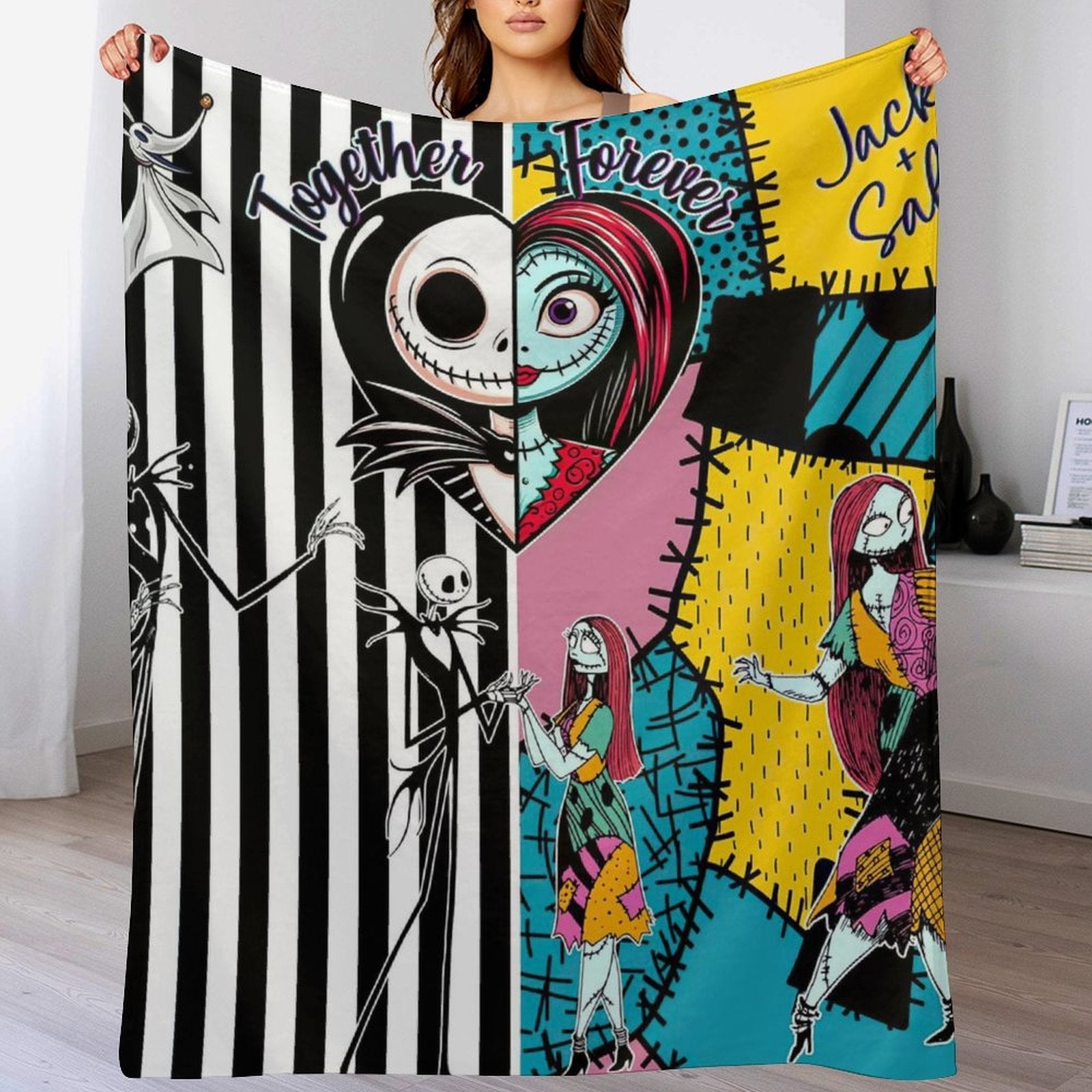 "Together Forever: Embrace the Spooky Spirit" - Custom Blanket for Horror Couples Blanket PopCulturePrints