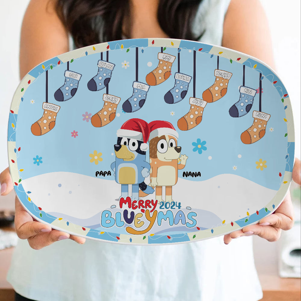 Personalized Christmas Resin Plate for Grandparents - Bluey Theme