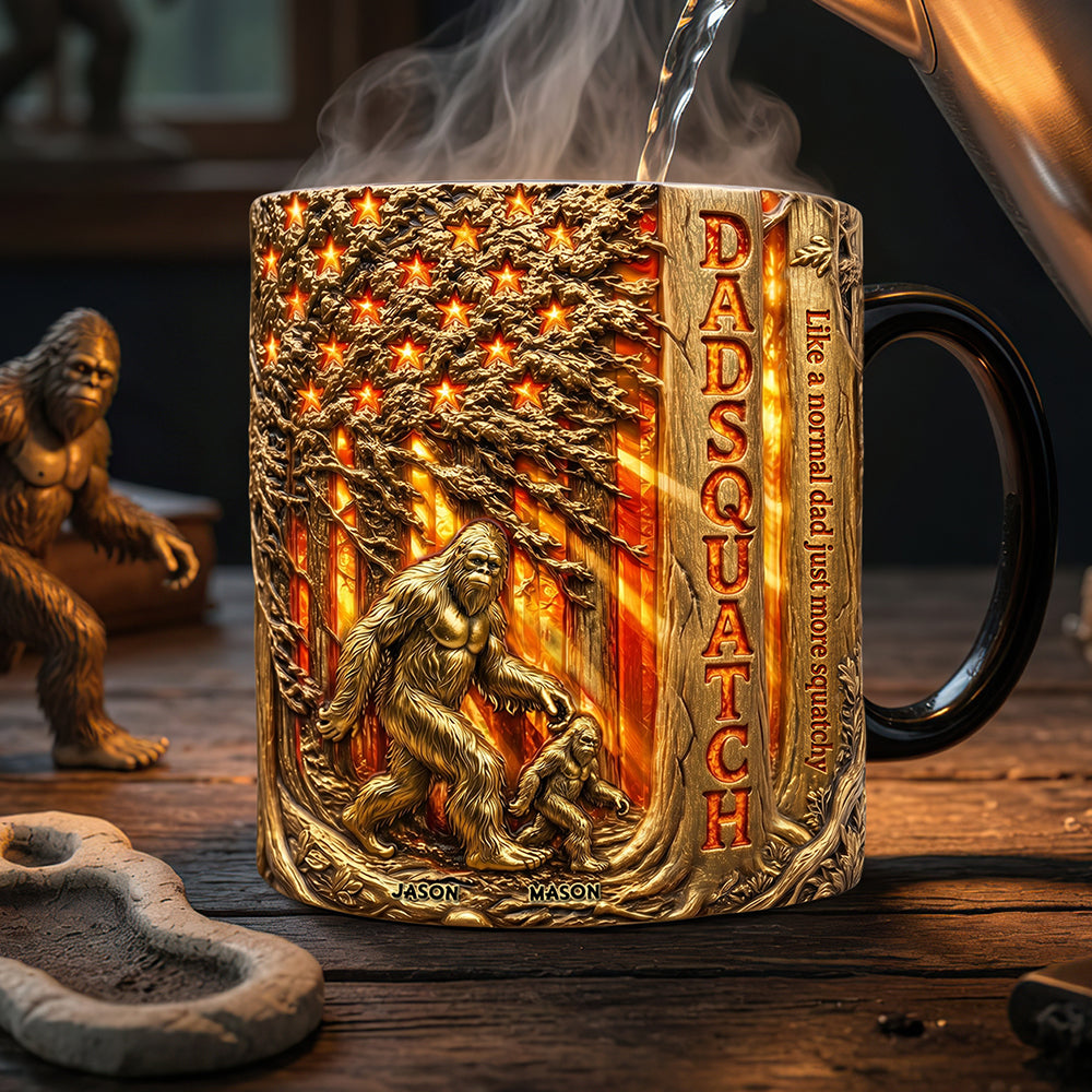 "Like a normal dad, just more squatchy" - Proud American Sasquatch Dad Magic Mug - Personalized Gifts for Dads & Grandpas Coffee Mug PopCulturePrints