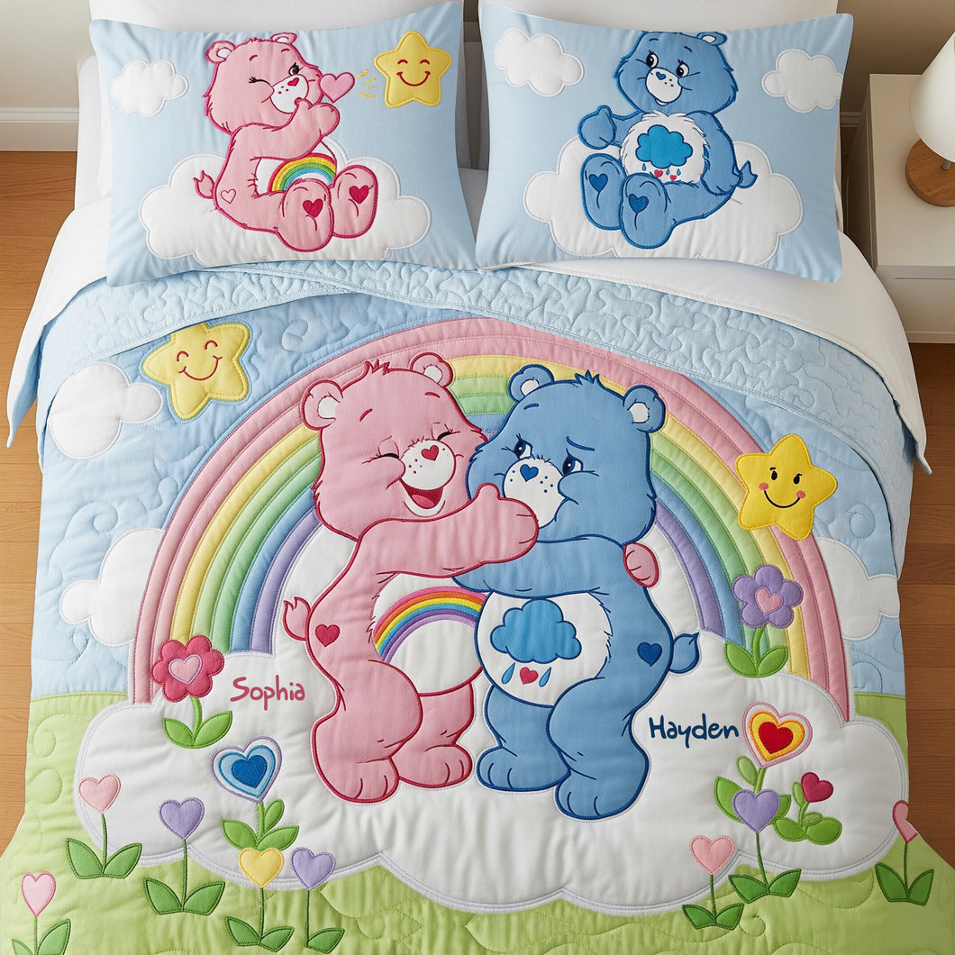 Spread Love with Our Cute Bear Couple Quilt Bed Set - Personalized Gifts for Couples Blanket PopCulturePrints