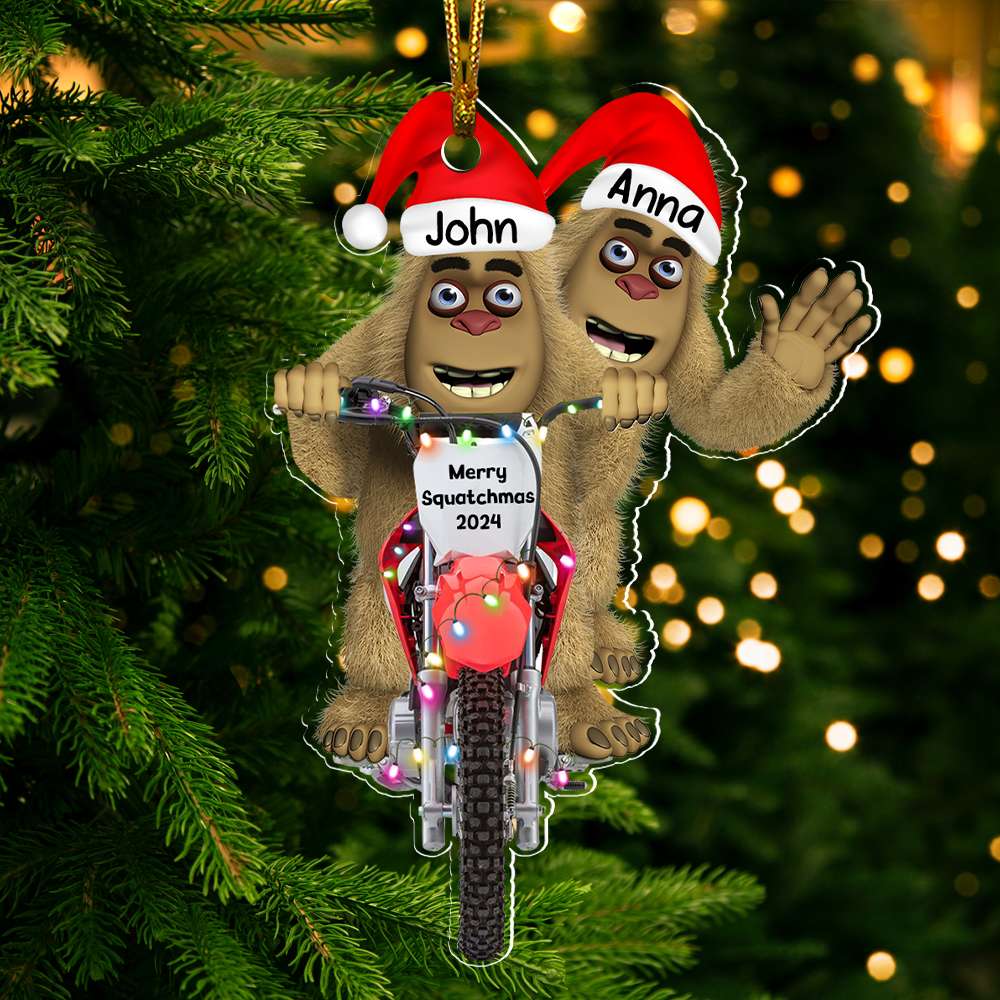 Personalized Bigfoot Motocross Christmas Ornament - Custom Names and Message