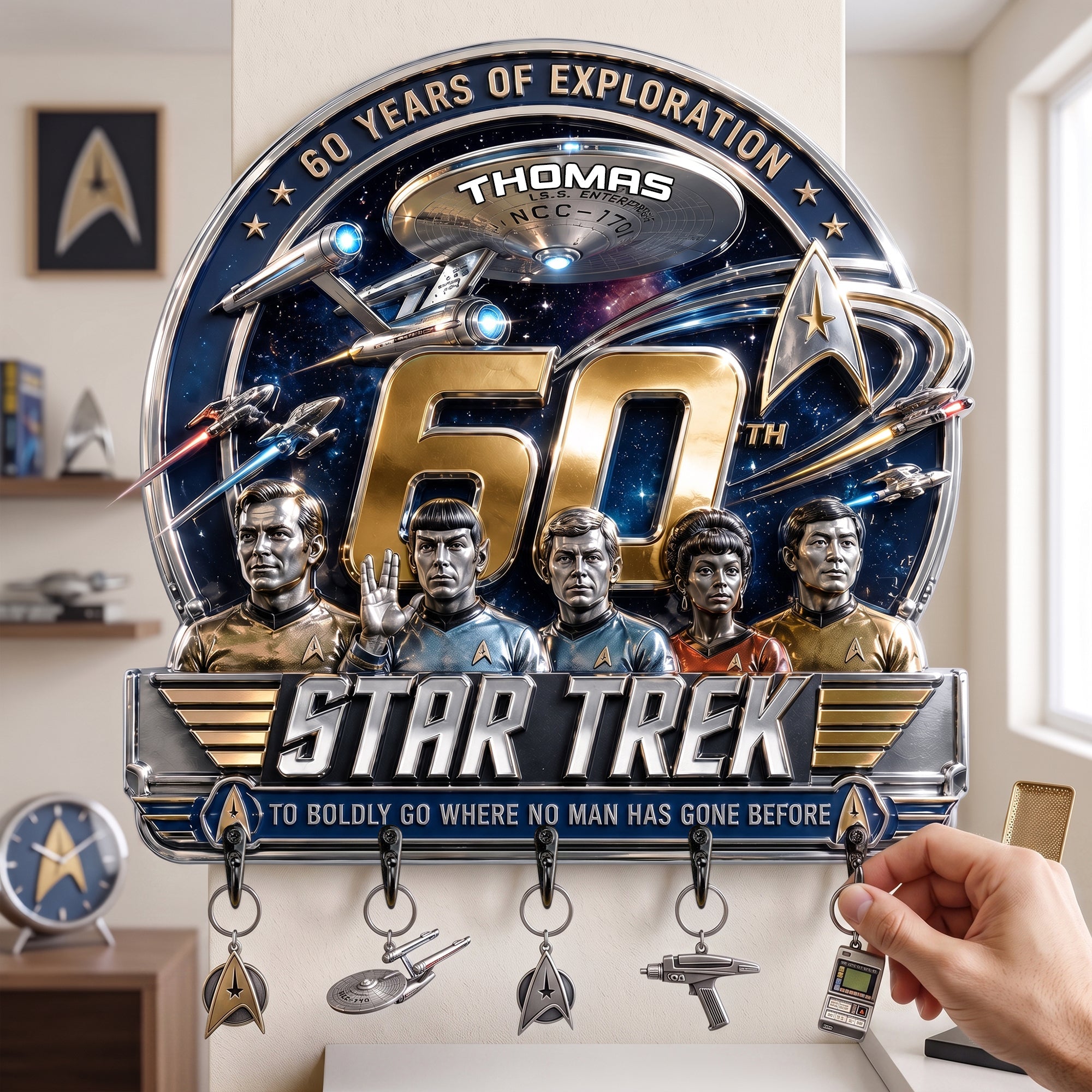 “60 Years of Exploration” - Star Trek Key Hanger - Personalized Gift for Fans and Collectors
