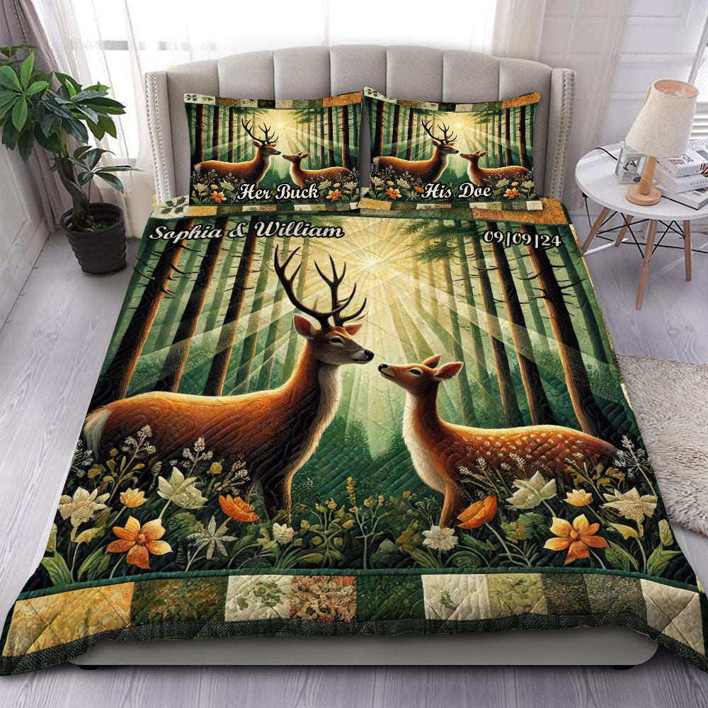 Personalized Romantic Deer Couple Quilt Bed Set Blanket PopCulturePrints