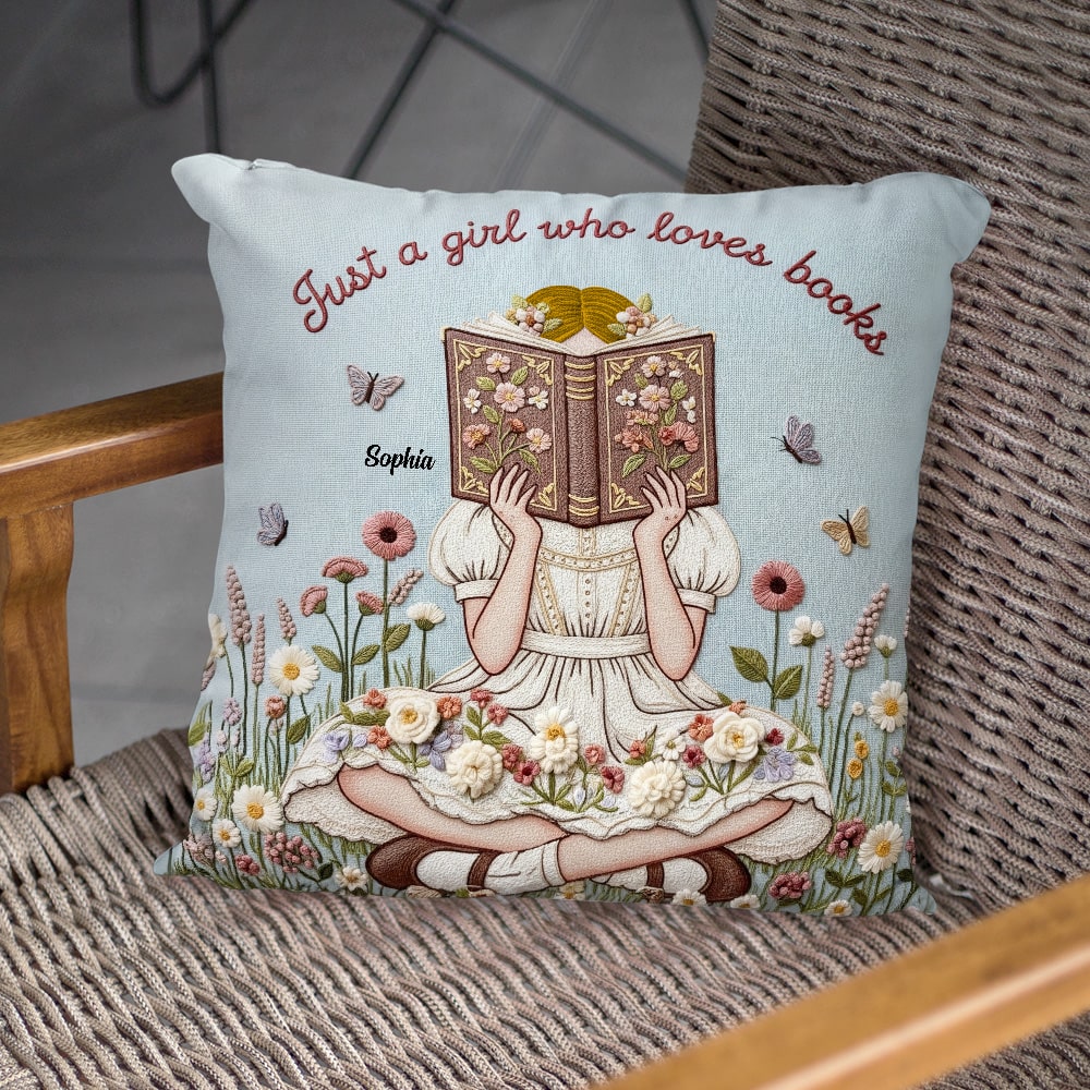 Just a Girl Who Loves Books - Personalized Reading Girl Pillow Pillow PopCulturePrints