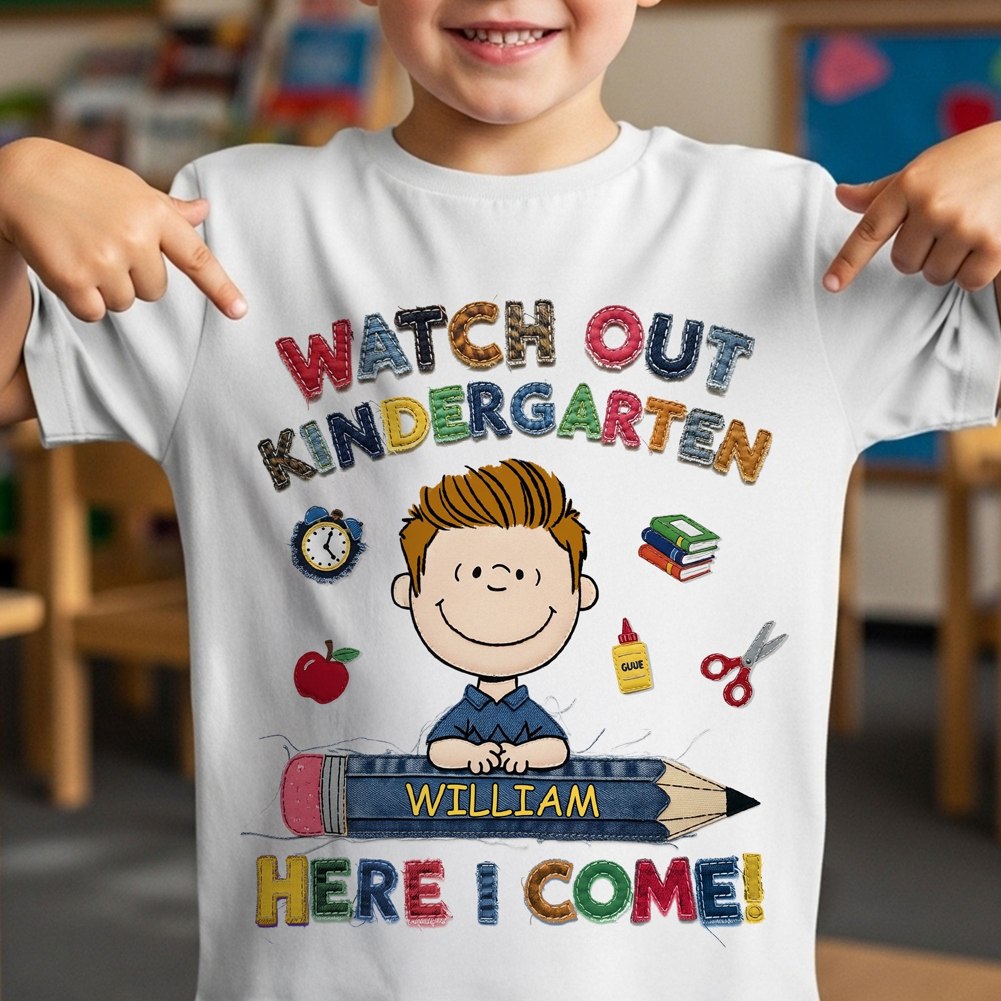 "Watch Out Kindergarten!" – Personalized Cute Character Back To School Shirt for Kids Shirts PopCulturePrints