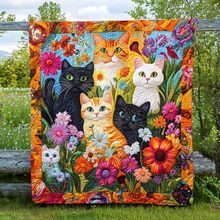 Load image into Gallery viewer, Floral Feline Christmas Quilt Bed Set - Perfect Gift for Cat Lovers Blanket PopCulturePrints
