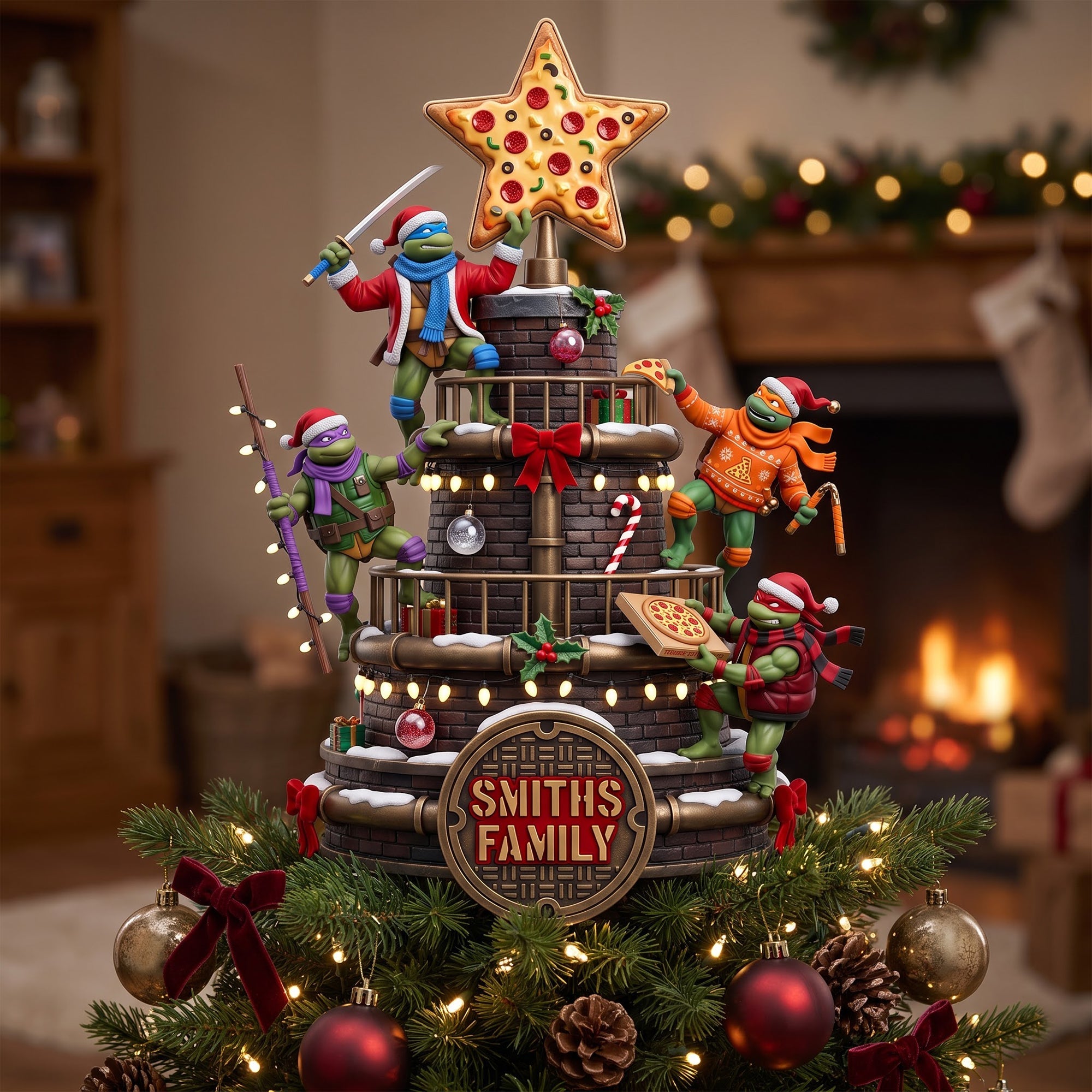“Celebrate the Season with a Slice of Fun!” - Personalized Pizza Star Acrylic Christmas Tree Topper - Custom Gift for Families & Friends Ornament PopCulturePrints