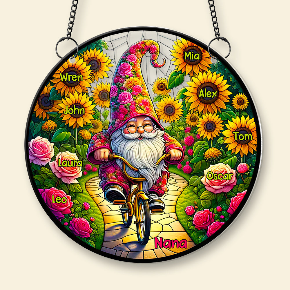 Personalized Suncatcher Ornament for Grandma - Whimsical Garden Gnome Design