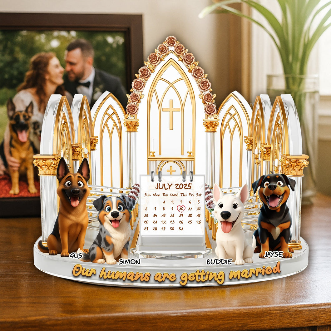 Our Humans Are Getting Married - Personalized Engagement Acrylic Plaque for Dog Lovers Shaped Plaques PopCulturePrints