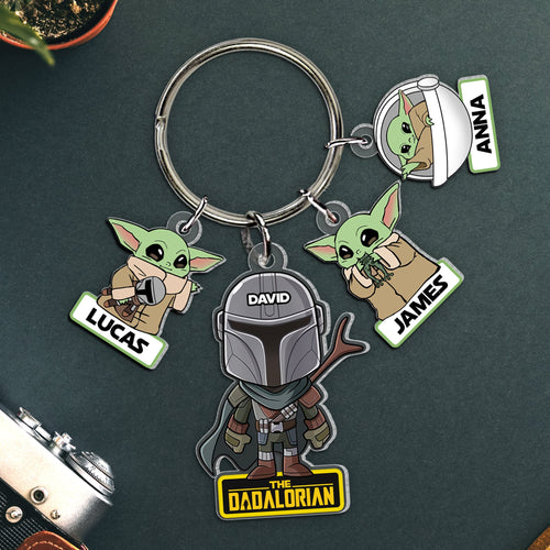 Personalized Dadalorian Keychain with Space Charms Keychains PopCulturePrints
