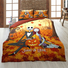 Load image into Gallery viewer, Embrace the Fall Vibes - Autumn Horror Couple Quilt Bedding Set - Personalized Gift for Couples Blanket PopCulturePrints
