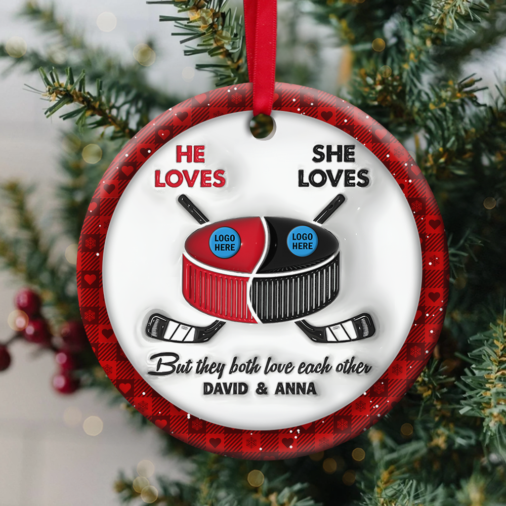Custom Ice Hockey Couple Ornament | Personalized Christmas Gift | Valentine's Day Gifts Ornament PopCulturePrints